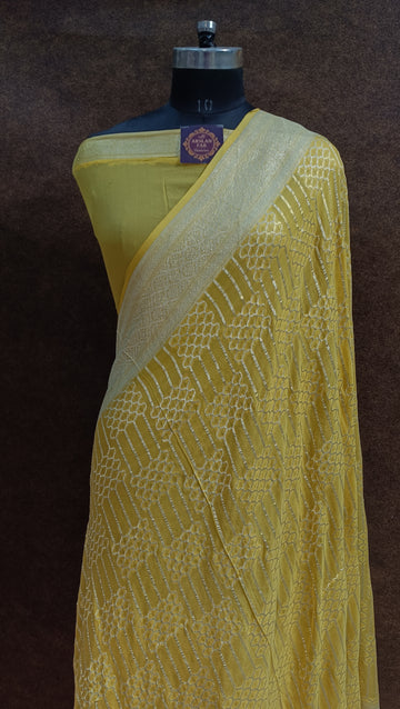 Banarasi pure Georjette Yellow Saree