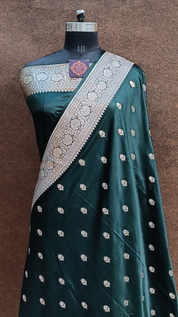 Banarasi Mashru Silk Bottel Green Saree