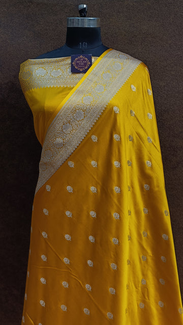 Banarasi Mashru Silk Mustard yellow Saree