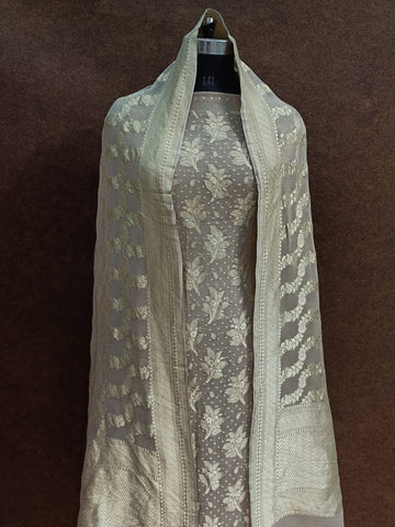 Banarasi Pure Khaddi Georjette Cream Suit