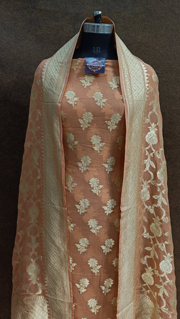 Banarasi pure Khaddi Georjette Peach Shade