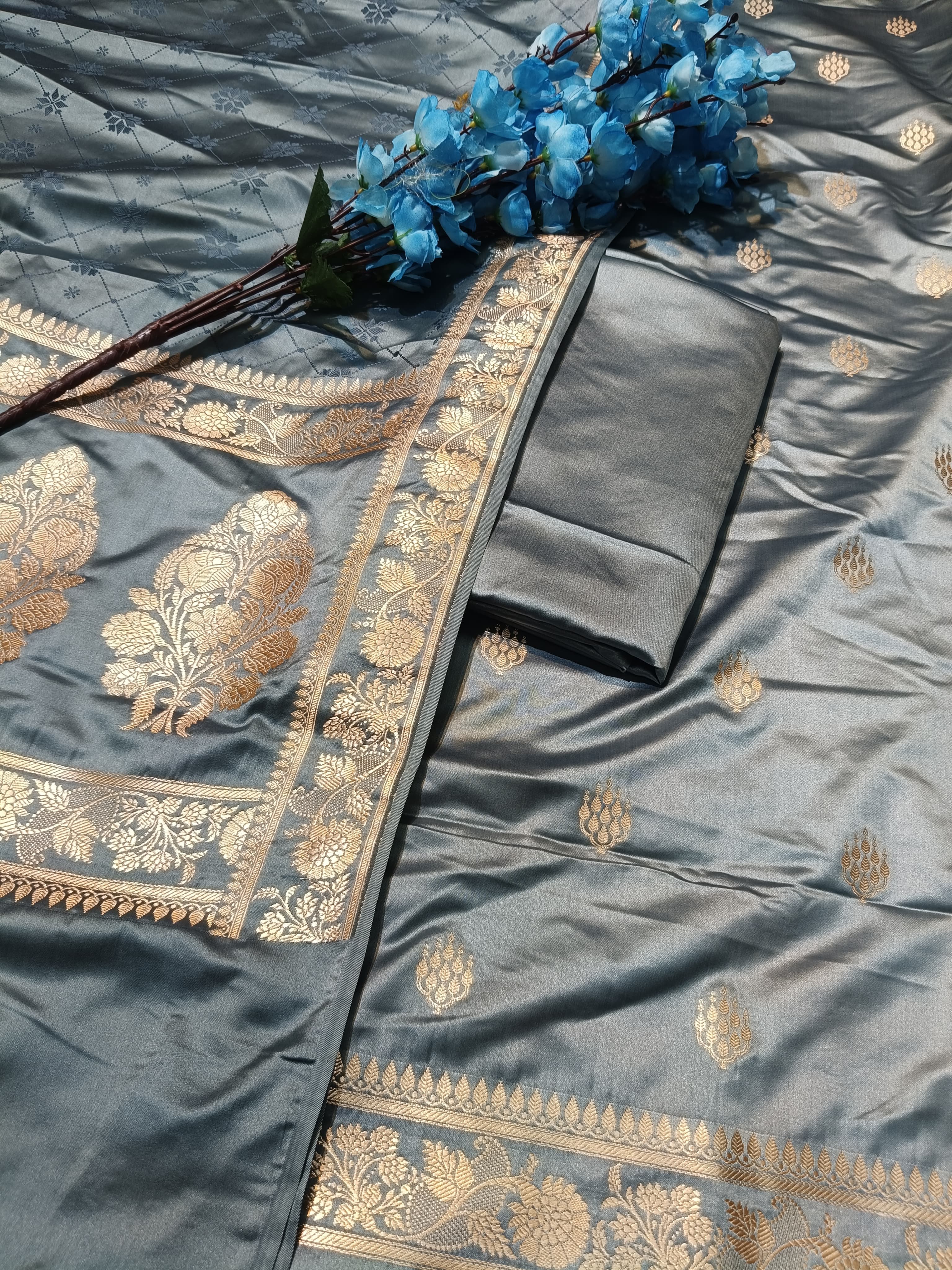 Banarasi Mashru Silk Grey Suit