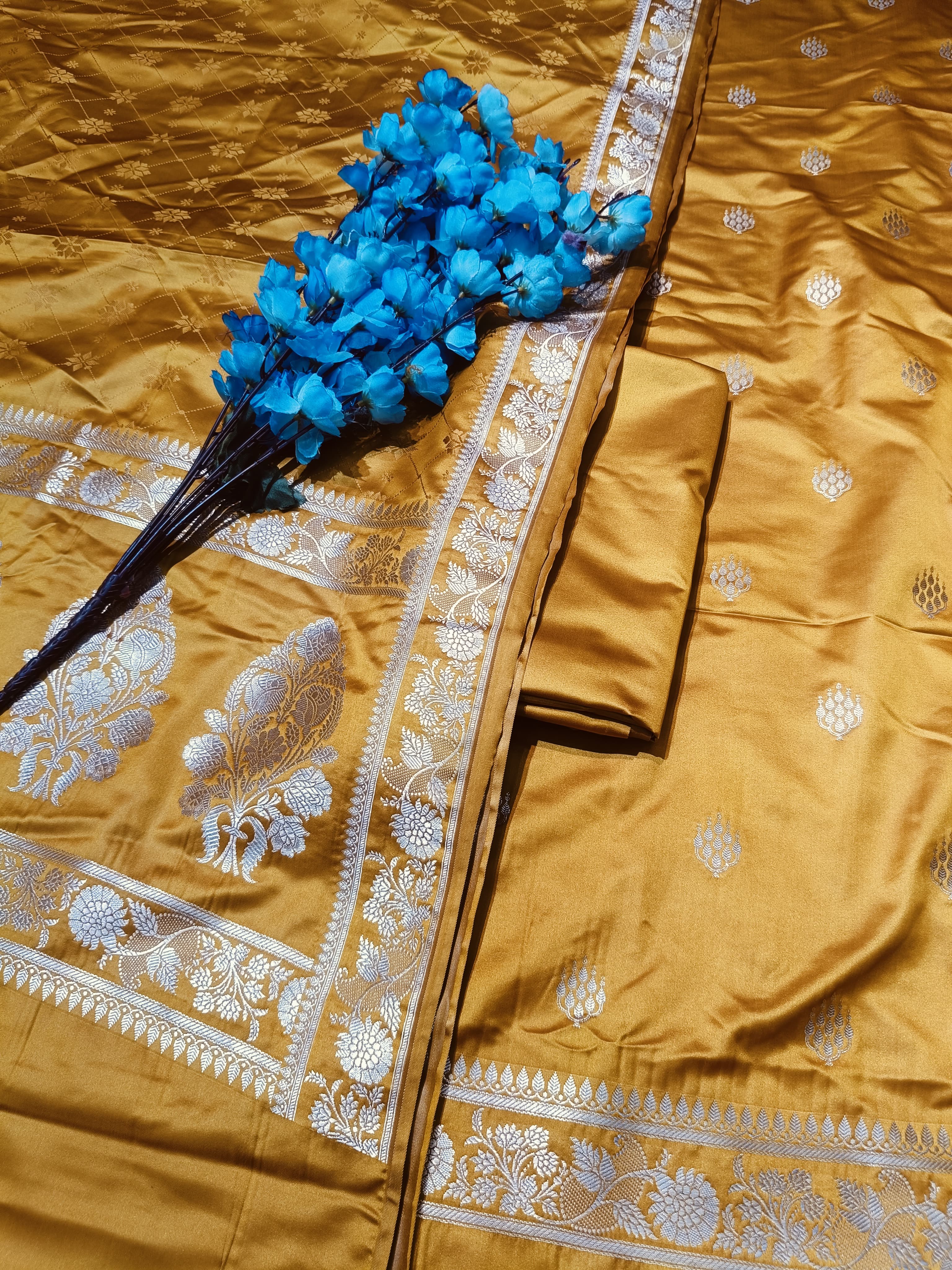 Banarasi Mashru Silk Musterd Yellow Suit