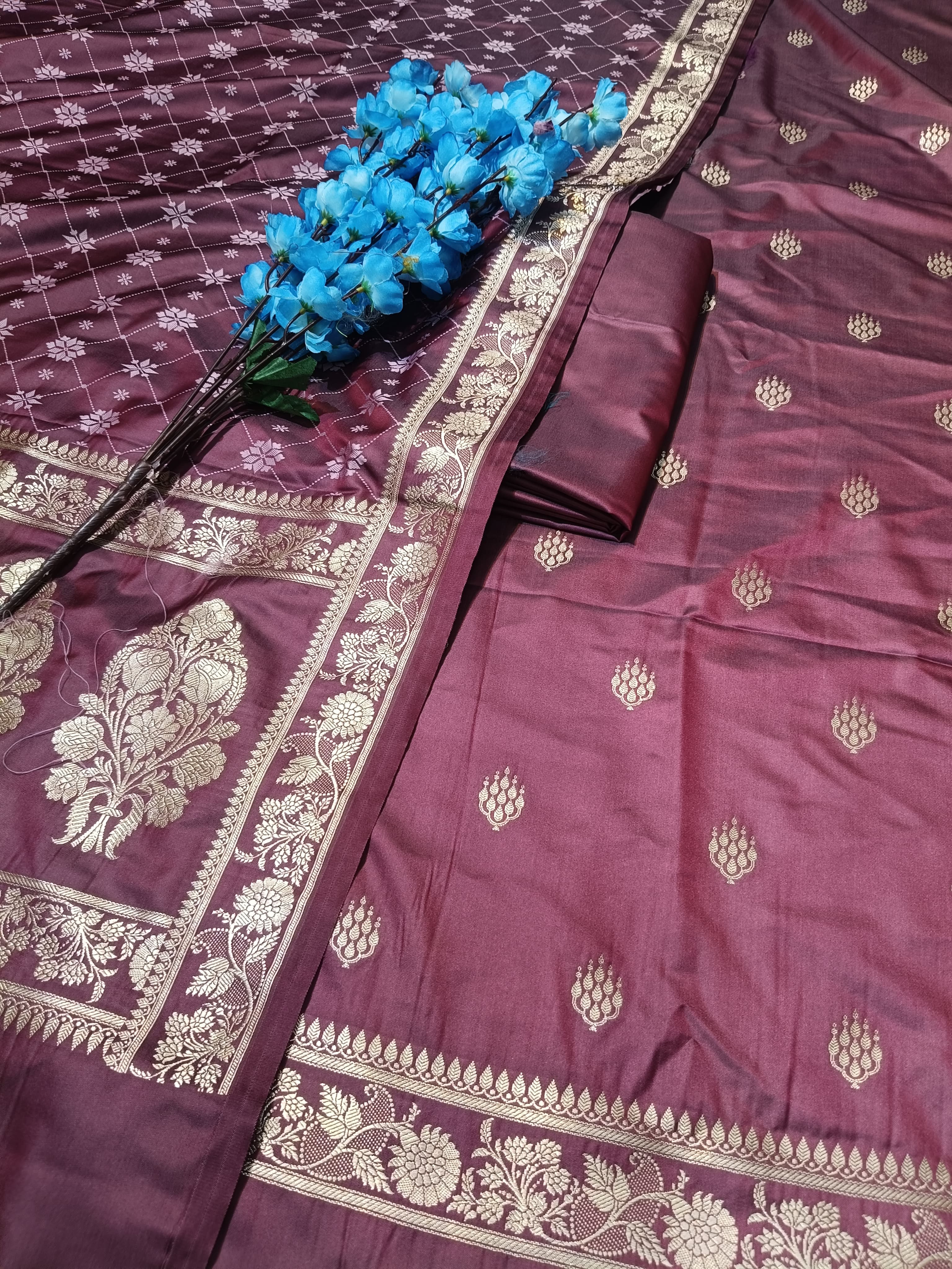 Banarasi Mashru Silk L Purple Suit
