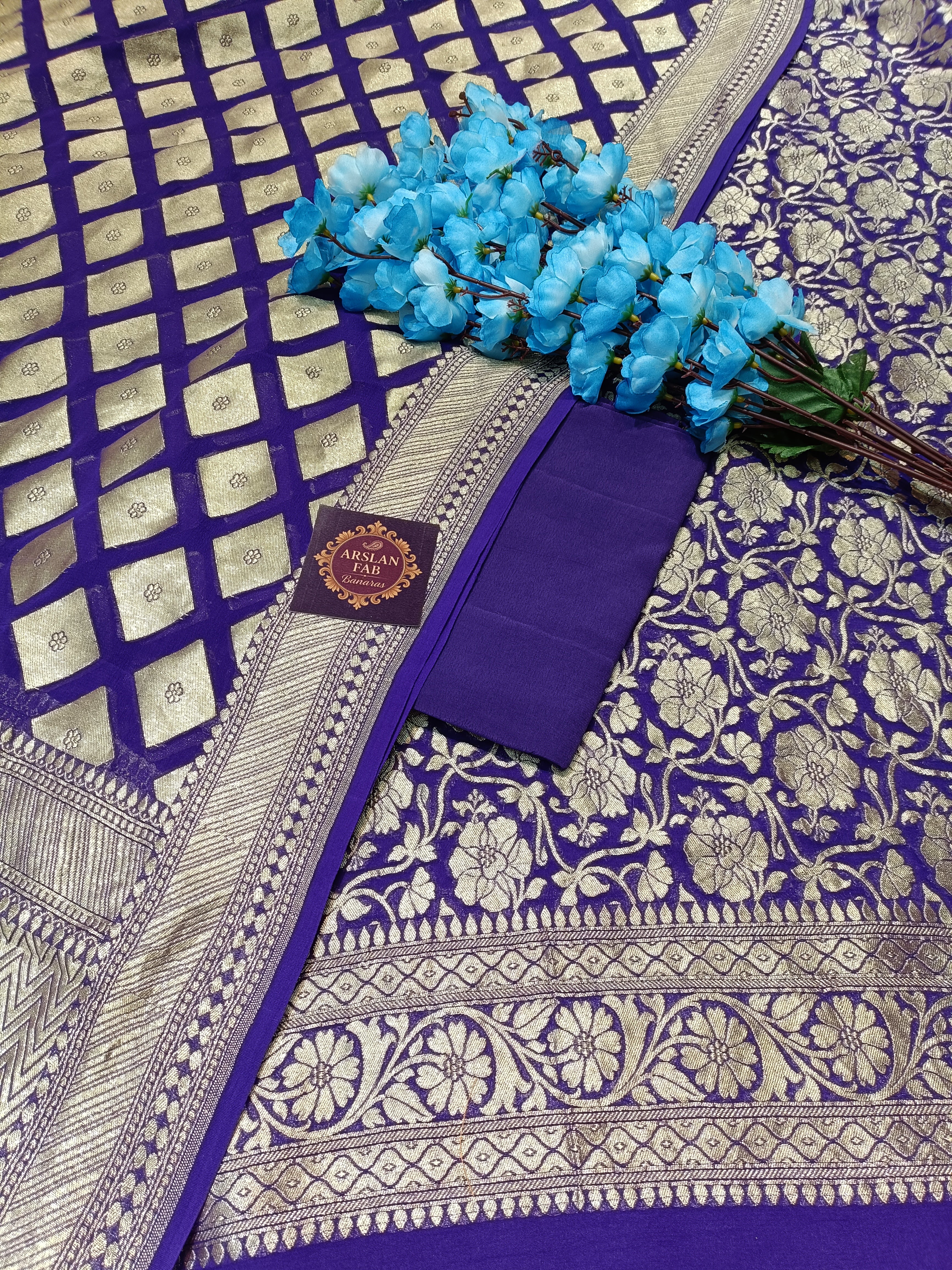 Banarasi Pure Khaddi Georjette Purple Suit