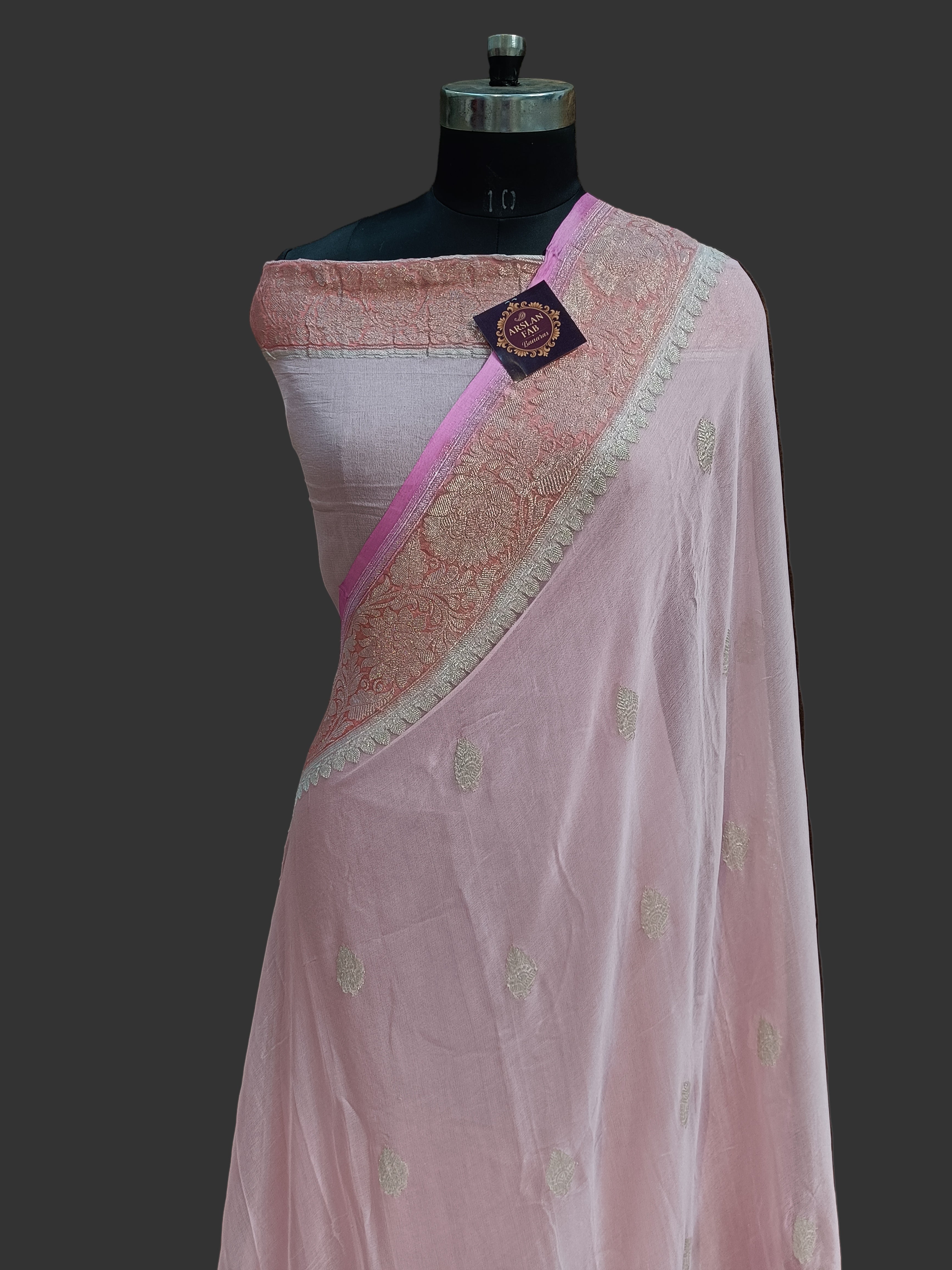 Pure Khaddi Chiffon Banarasi Silver Zari Saree