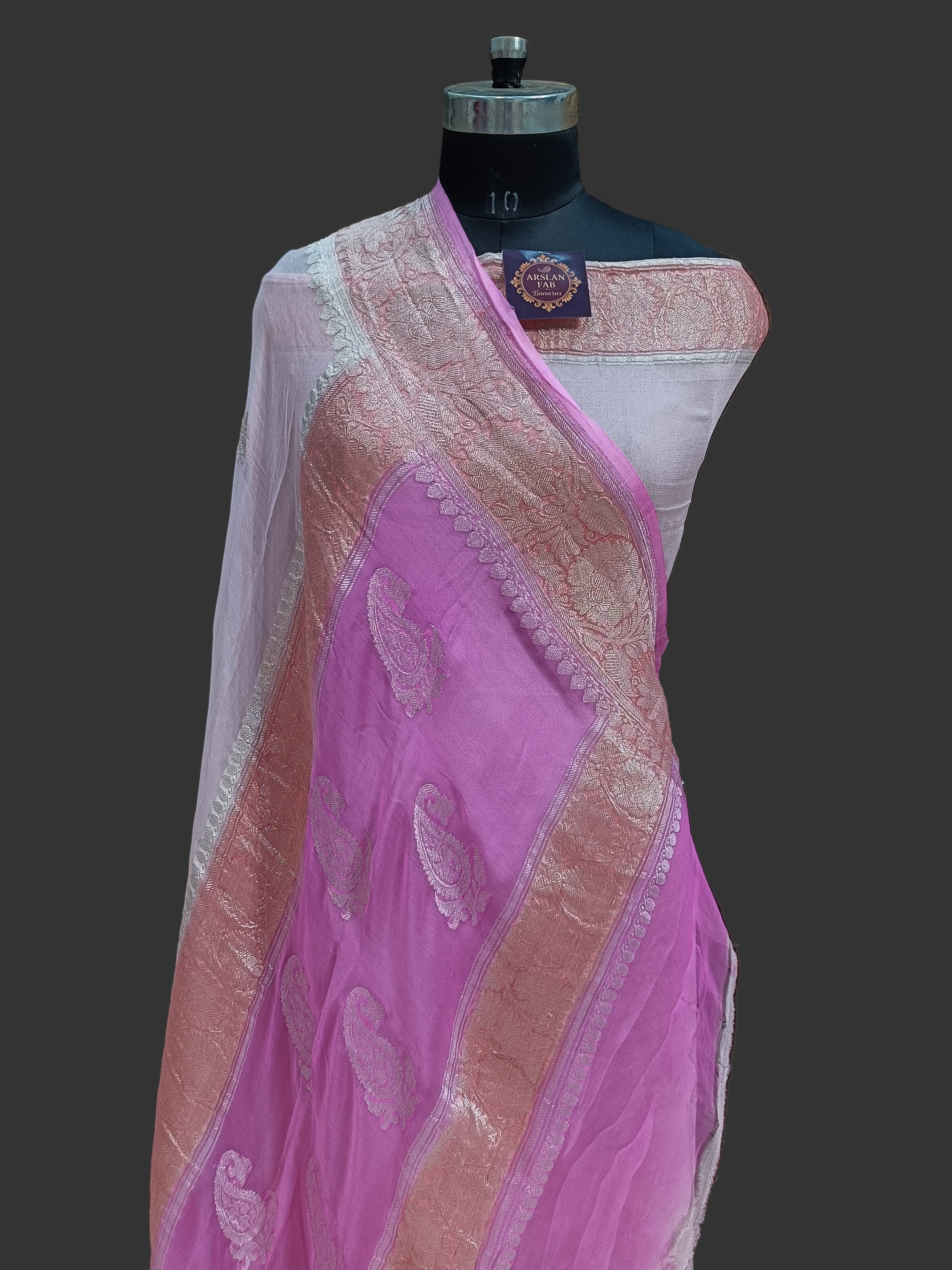 Pure Khaddi Chiffon Banarasi Silver Zari Saree
