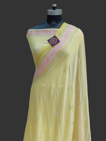 Pure Khaddi Banarasi Chiffon Silver  Zari Saree