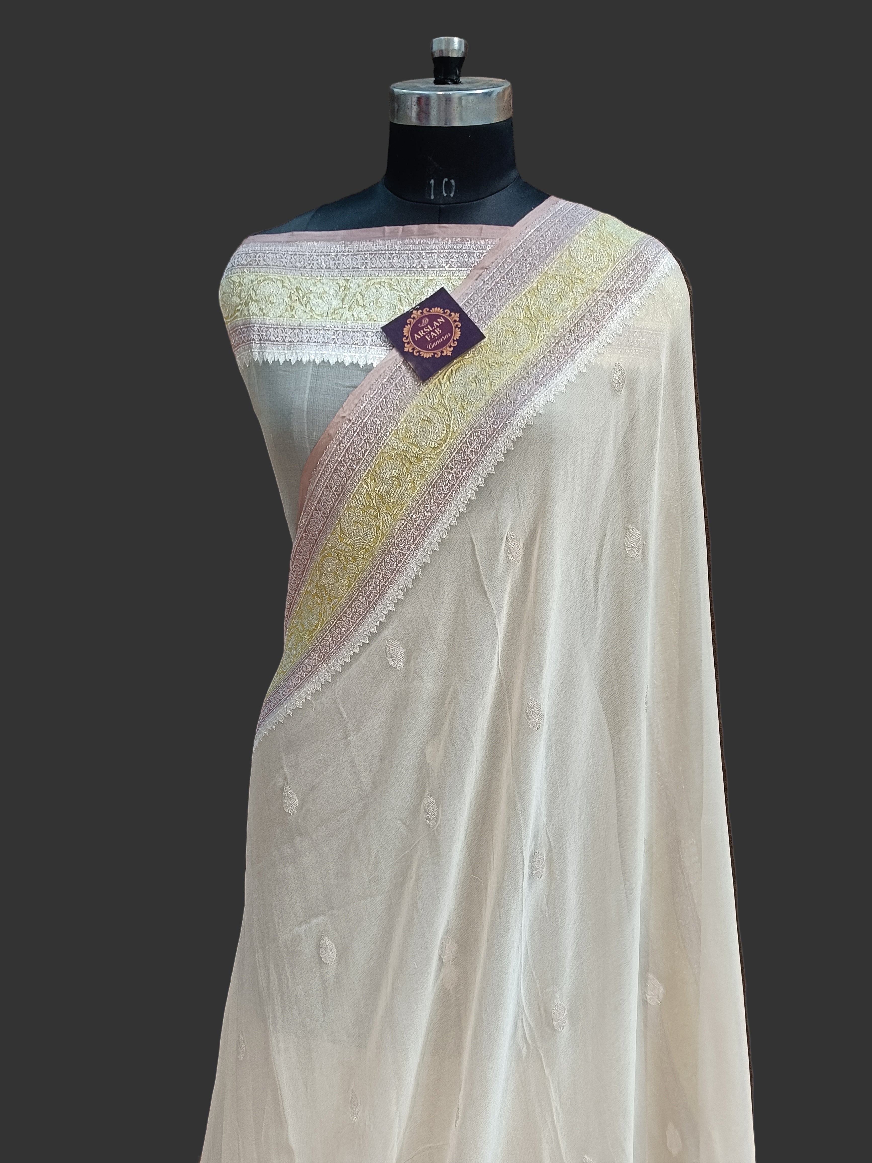 Pure Khaddi Banarasi Chiffon Silver Zari Saree
