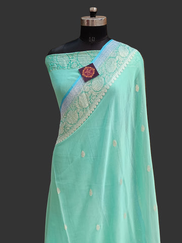 Pure Khaddi Banarasi Chiffon Silver Zari Saree