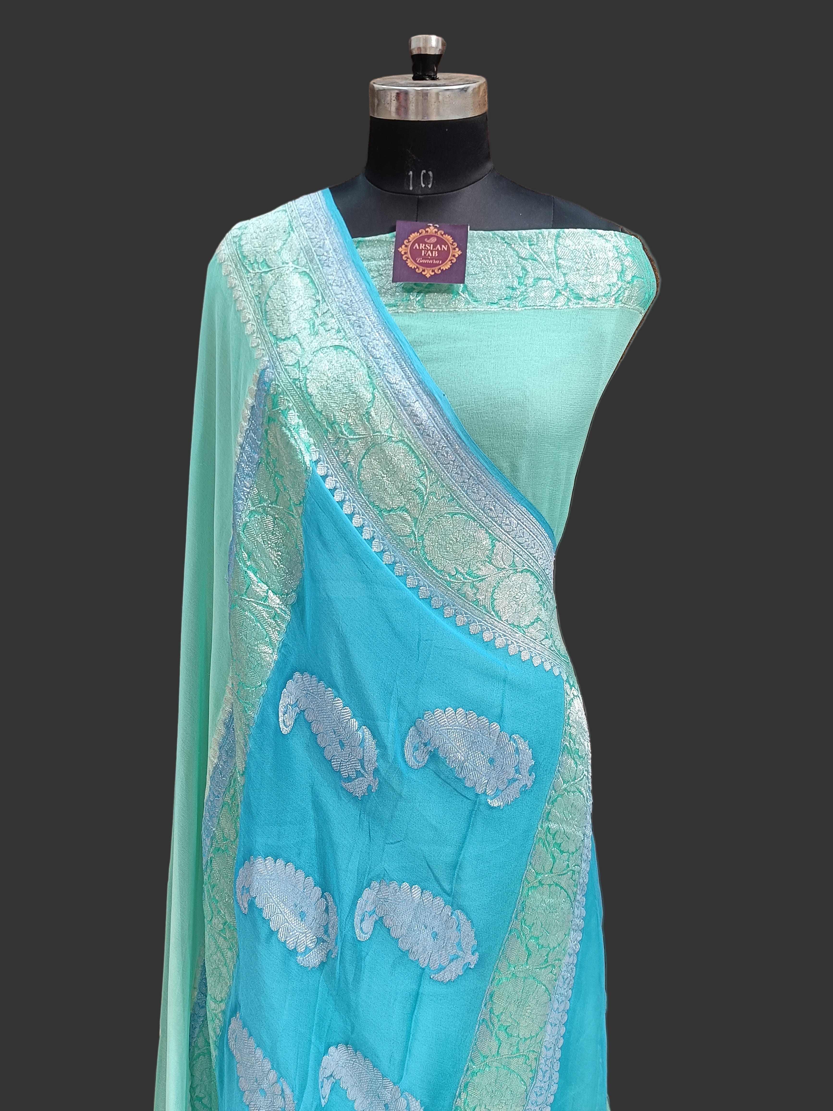Pure Khaddi Banarasi Chiffon Silver Zari Saree