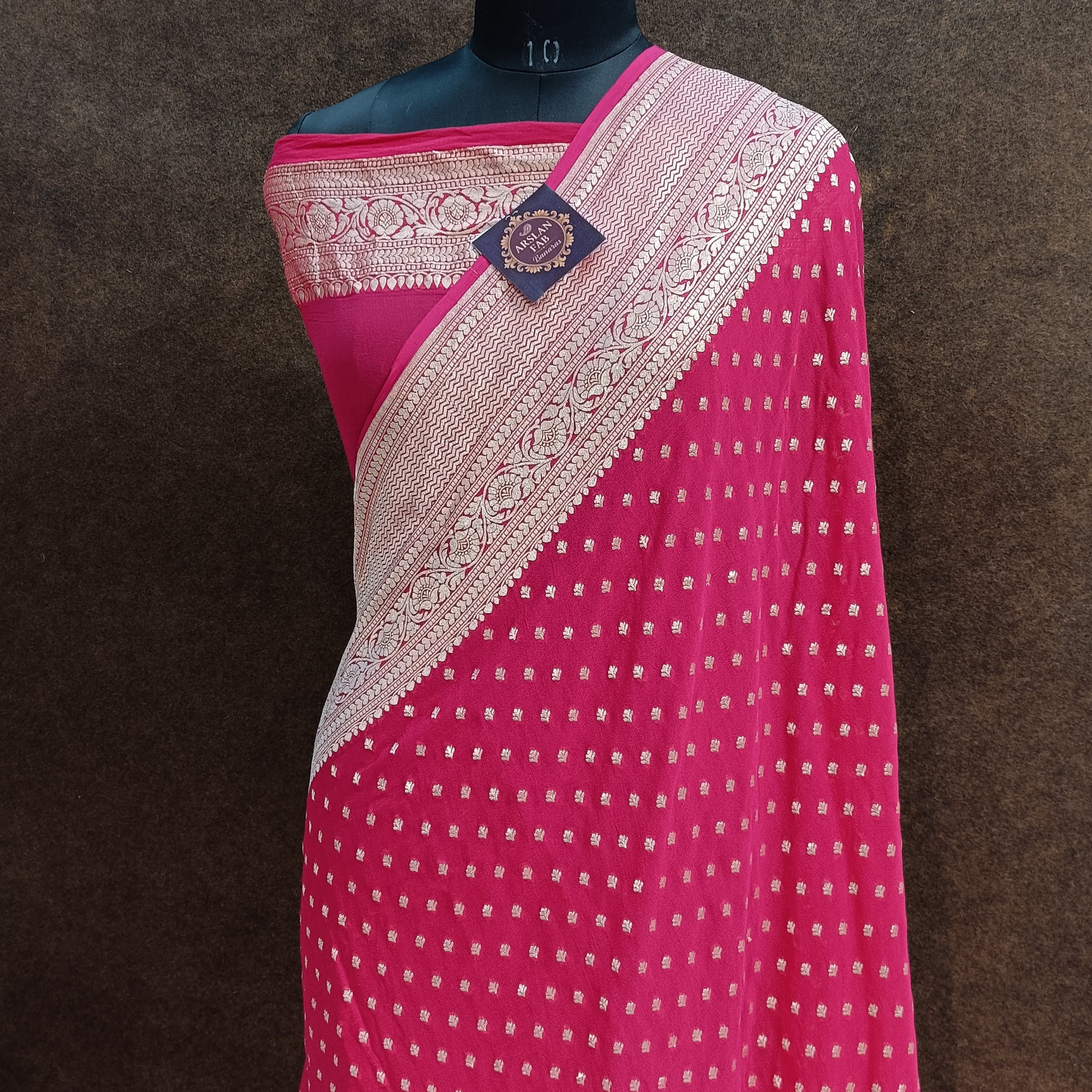 Banarasi Pure Georjette Cherry Pink Saree