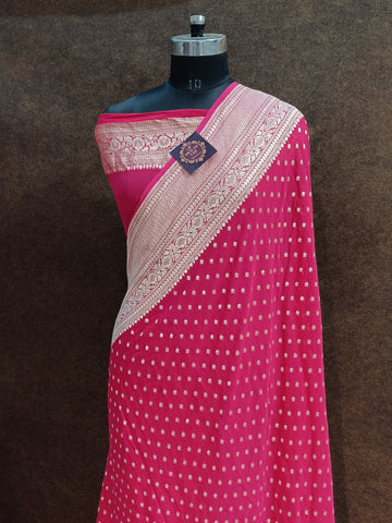 Banarasi Pure Georjette Cherry Pink Saree