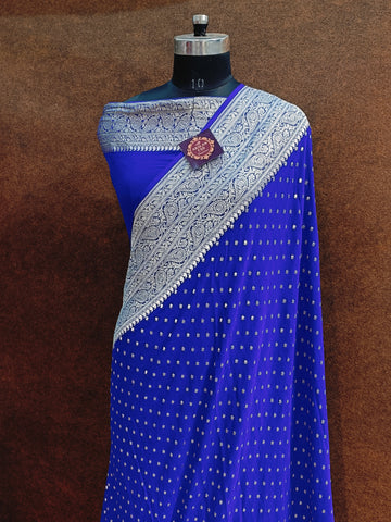 Pure Banarasi Georgette Royle Blue Saree