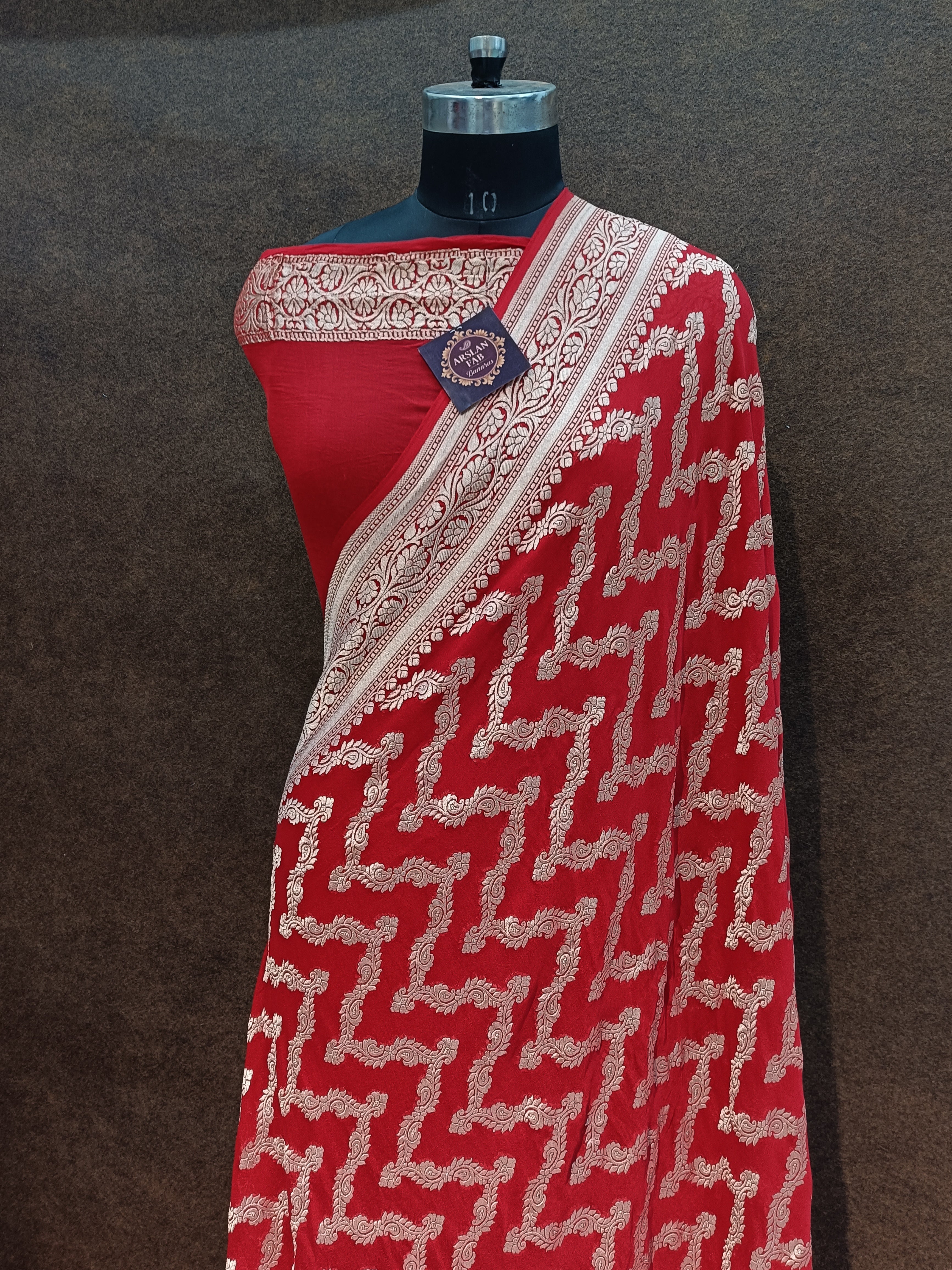 Banarasi Red Jeorgette Water Zari Saree