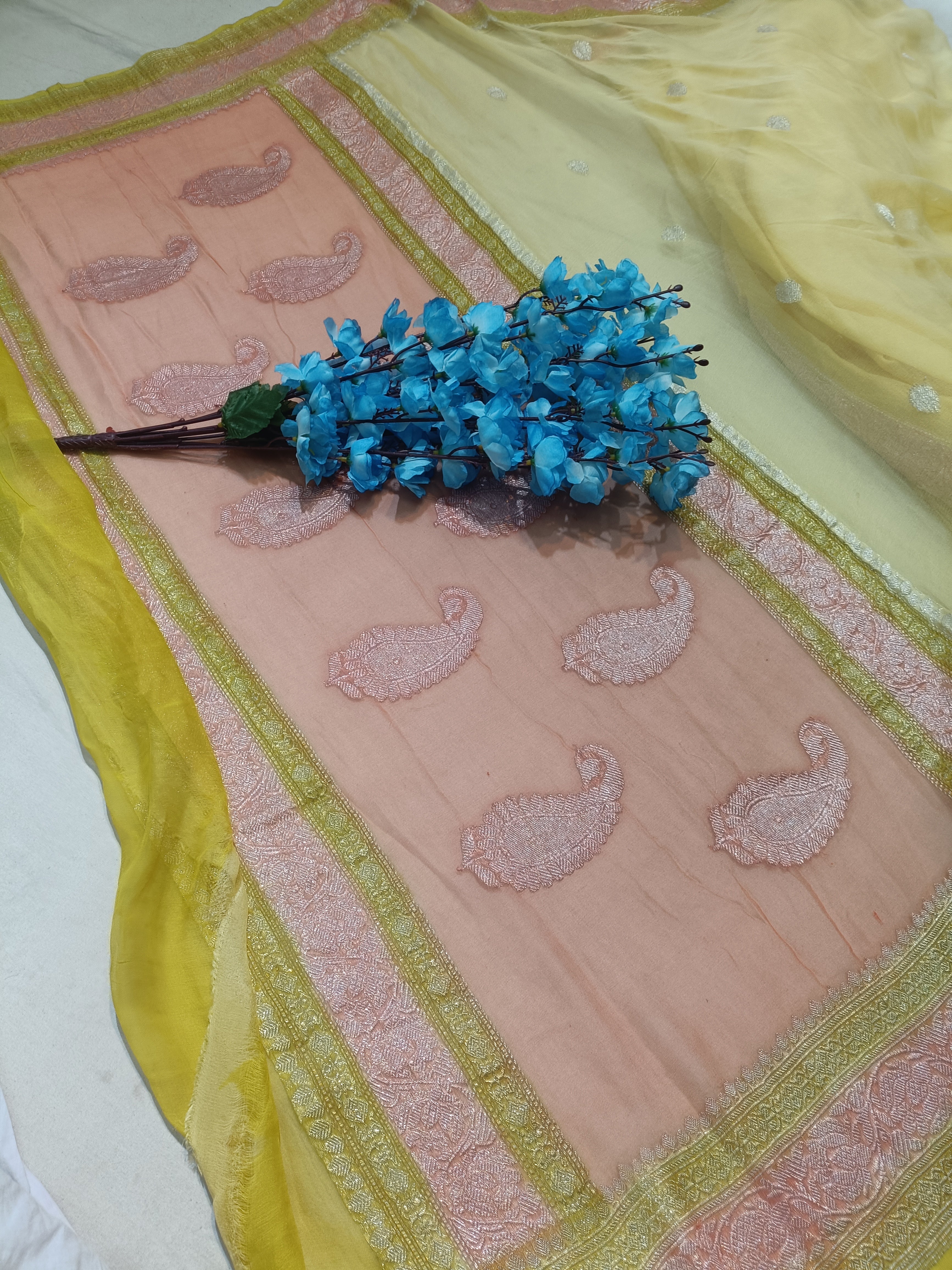 Pure Khaddi Banarasi Chiffon Silver  Zari Saree
