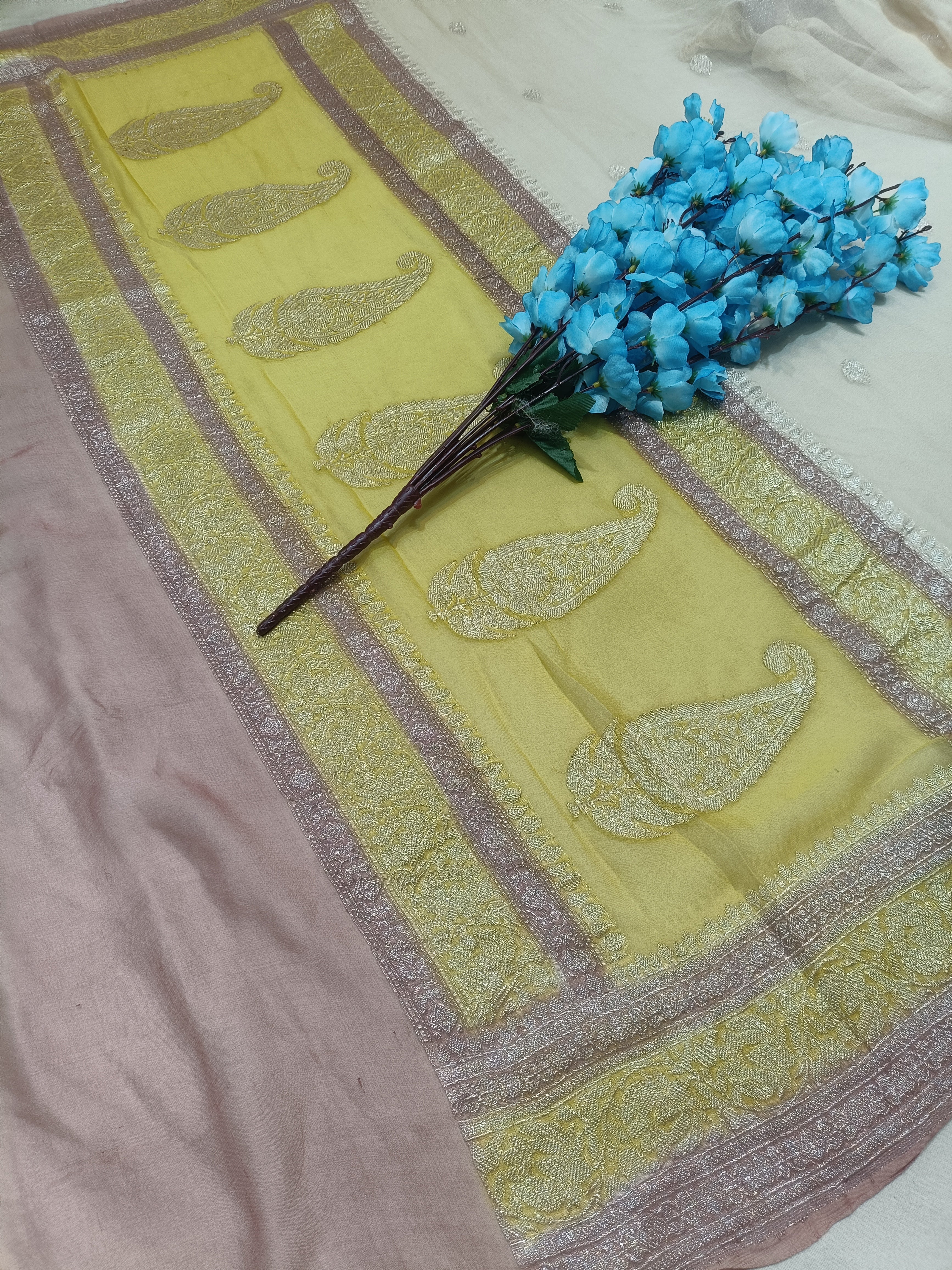 Pure Khaddi Banarasi Chiffon Silver Zari Saree