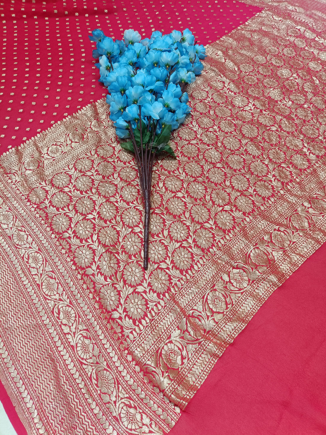 Banarasi Pure Georjette Cherry Pink Saree