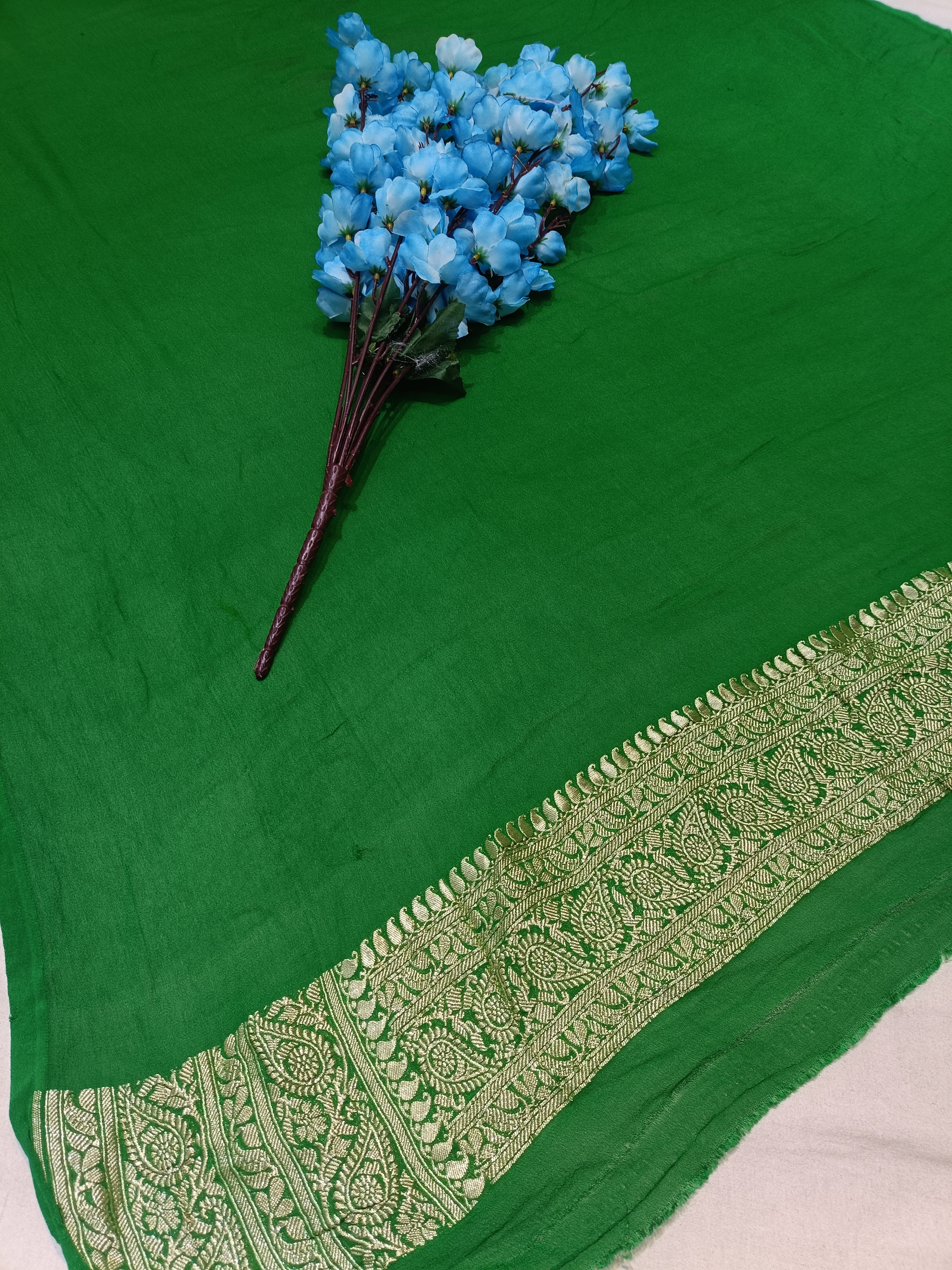 Pure Banarasi Georgette Green Colur Saree