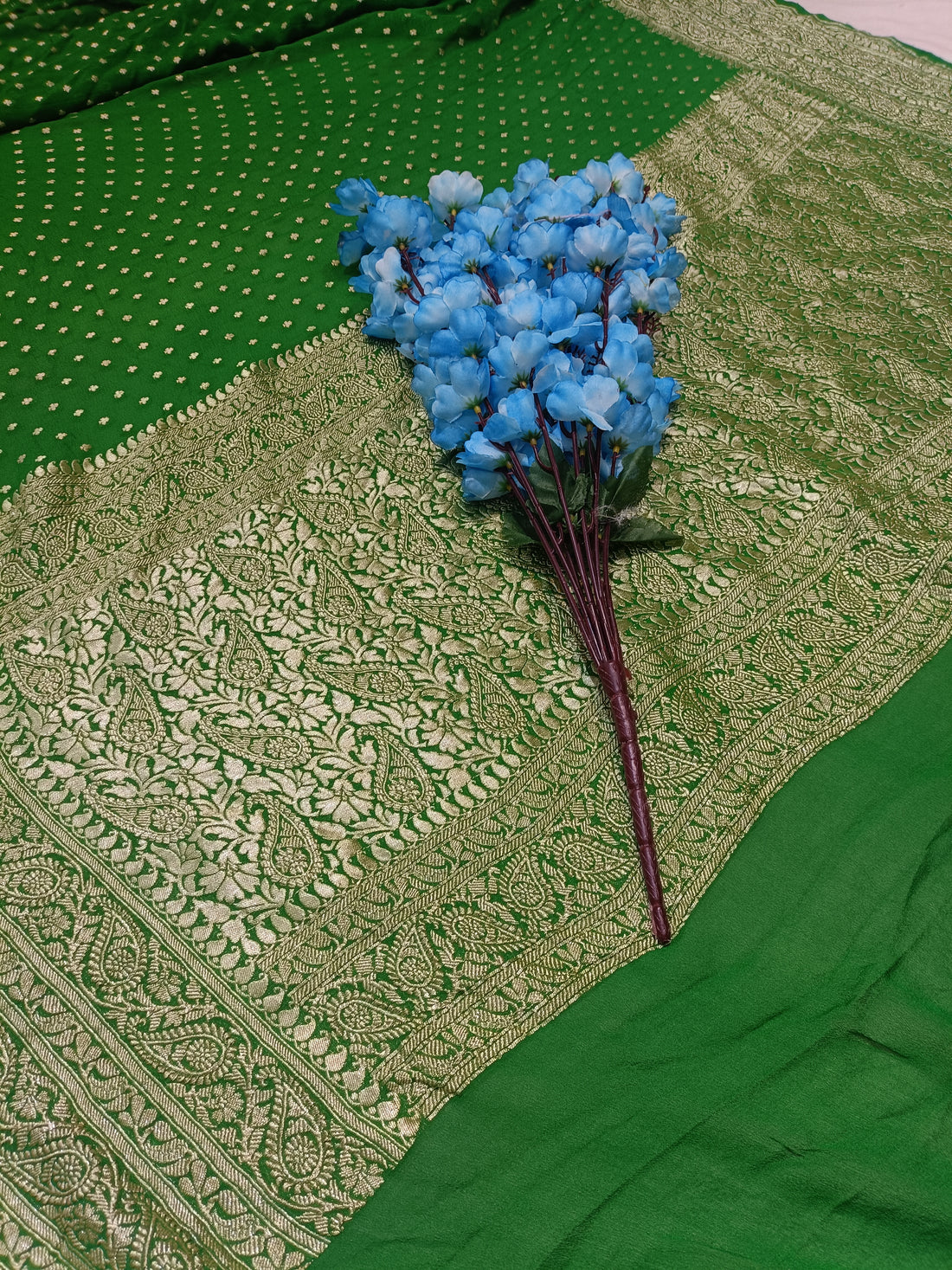 Pure Banarasi Georgette Green Colur Saree