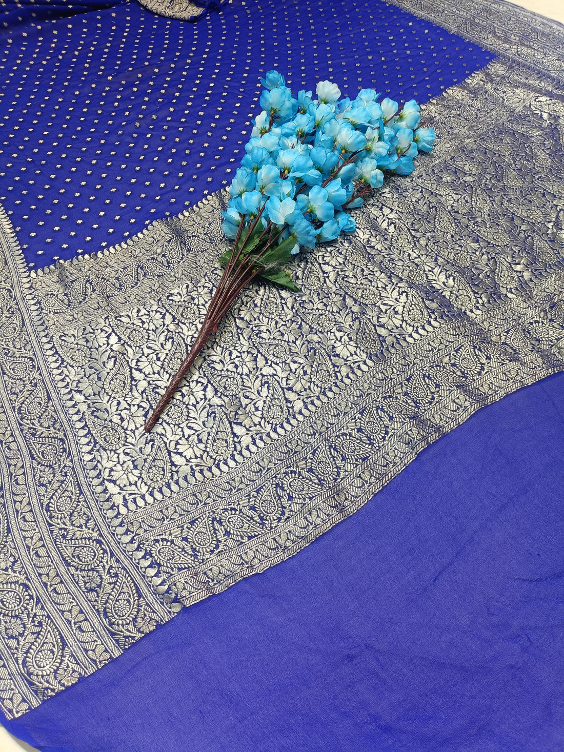 Pure Banarasi Georgette Royle Blue Saree