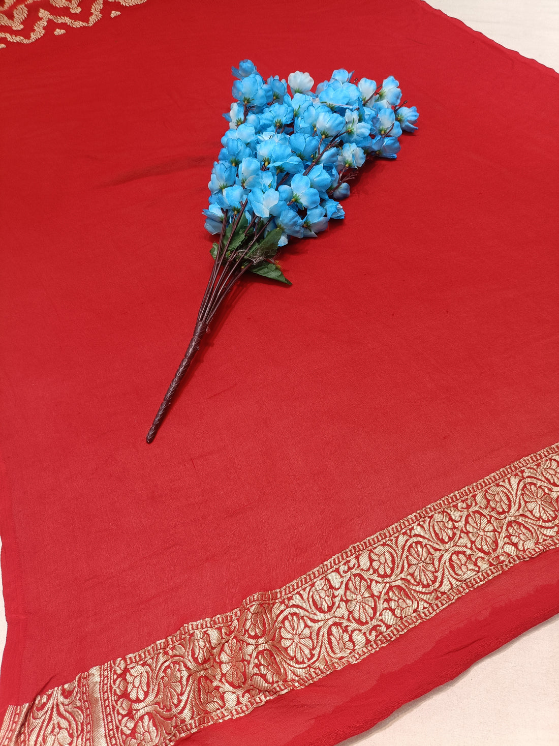 Banarasi Red Jeorgette Water Zari Saree