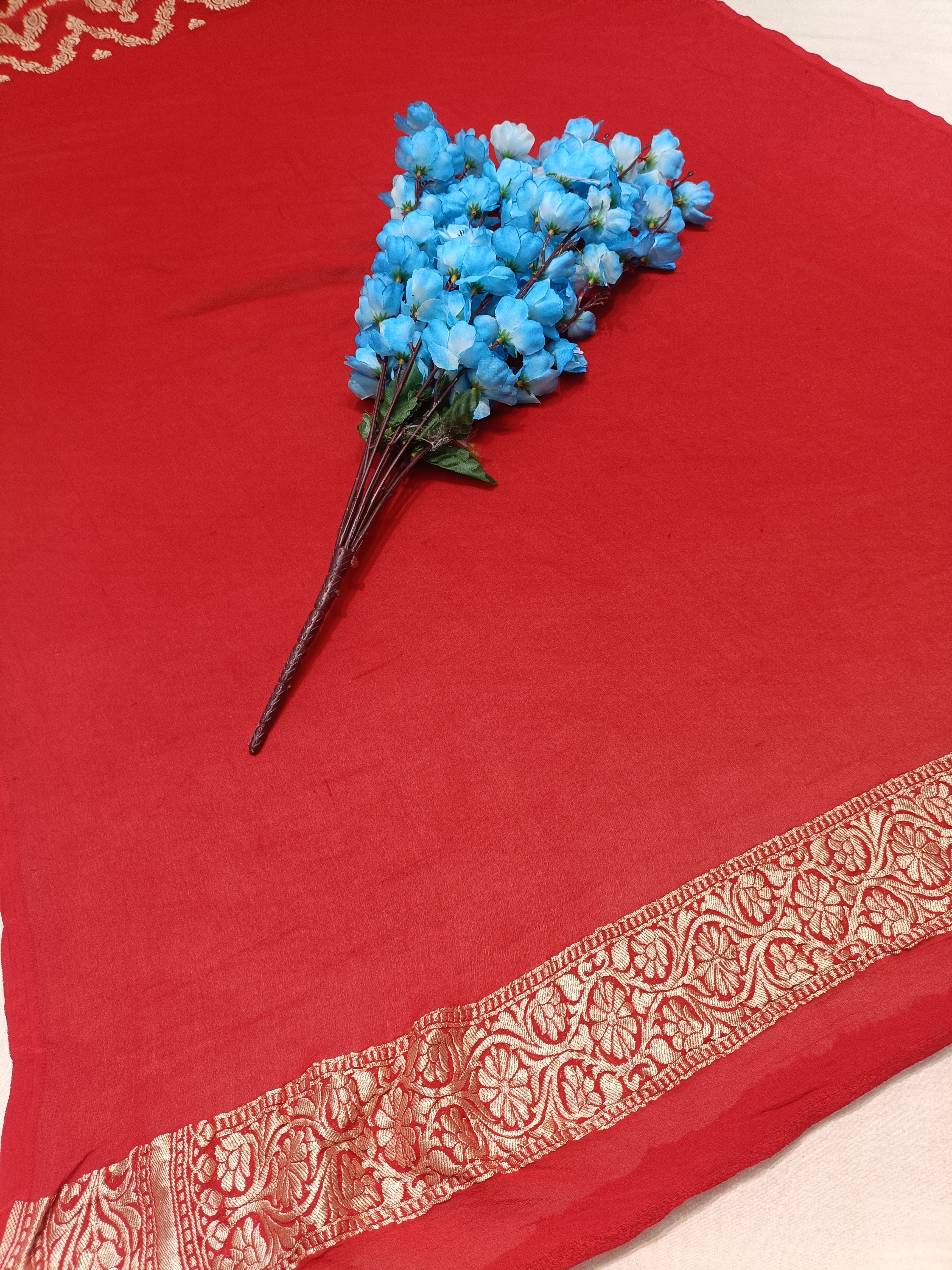 Banarasi Red Jeorgette Water Zari Saree
