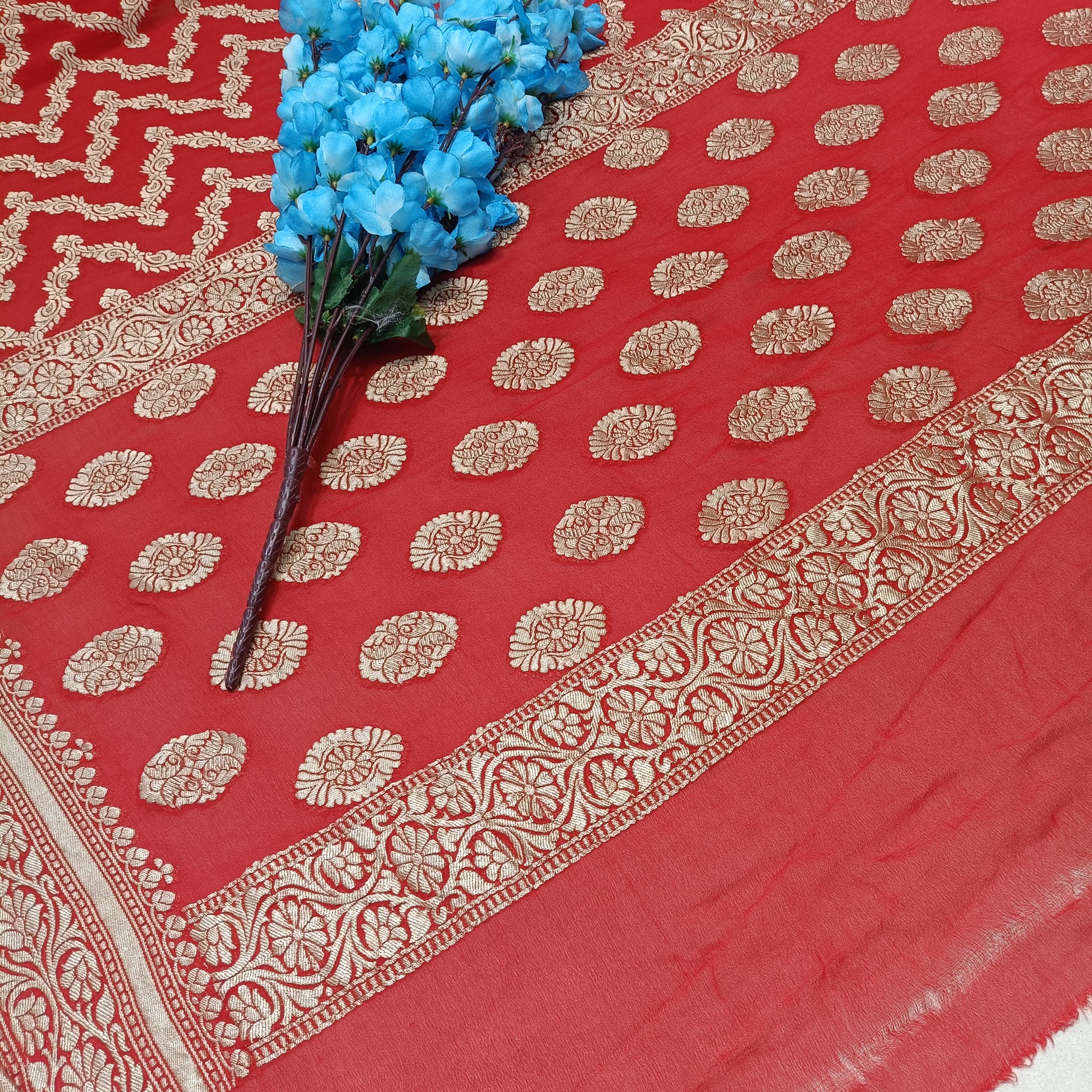 Banarasi Red Jeorgette Water Zari Saree