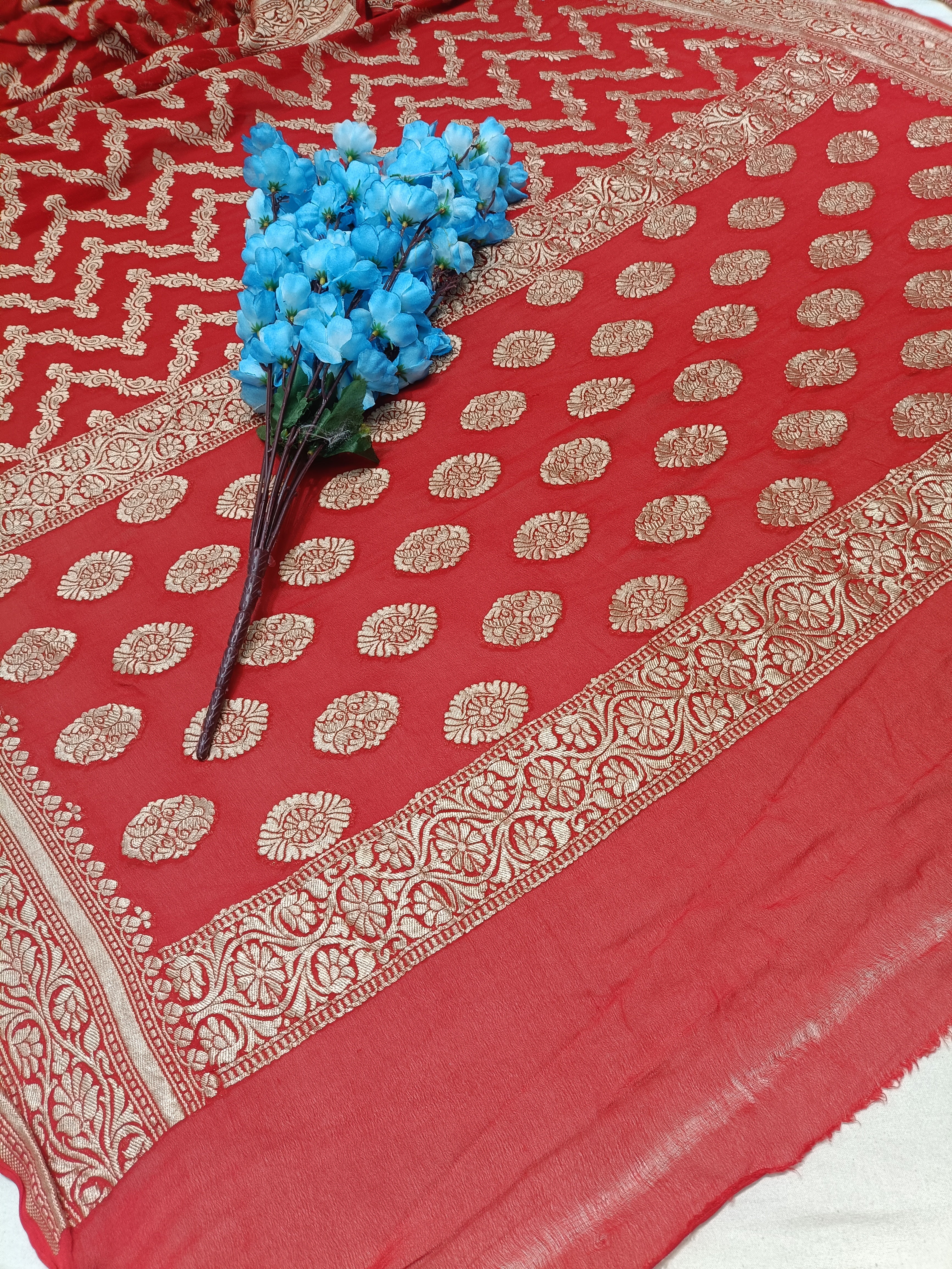Banarasi Red Jeorgette Water Zari Saree