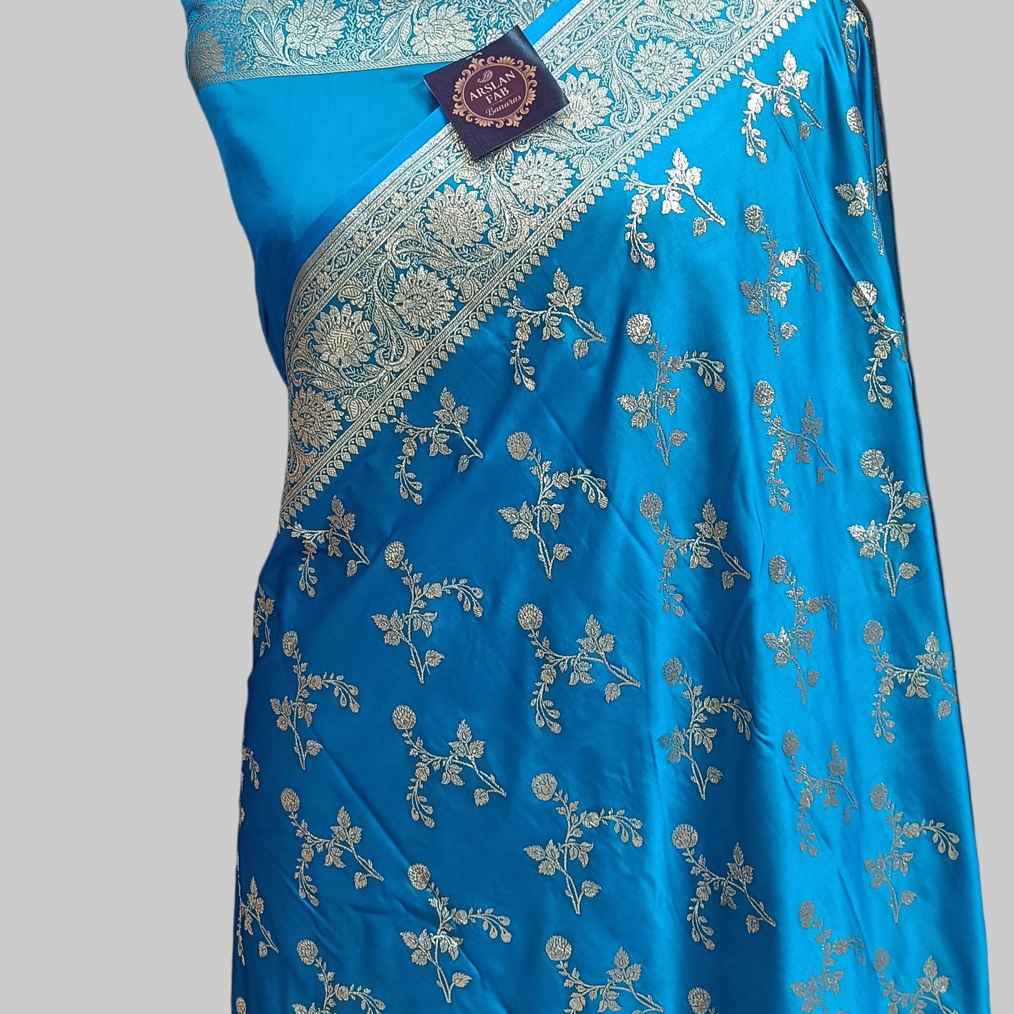 Firozi Banarasi Satan Silk Saree