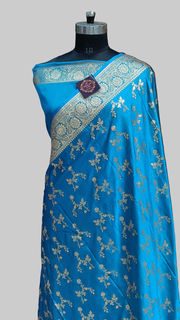 Firozi Banarasi Satan Silk Saree