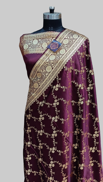 Maroon Banarasi  Satan  Silk  Saree