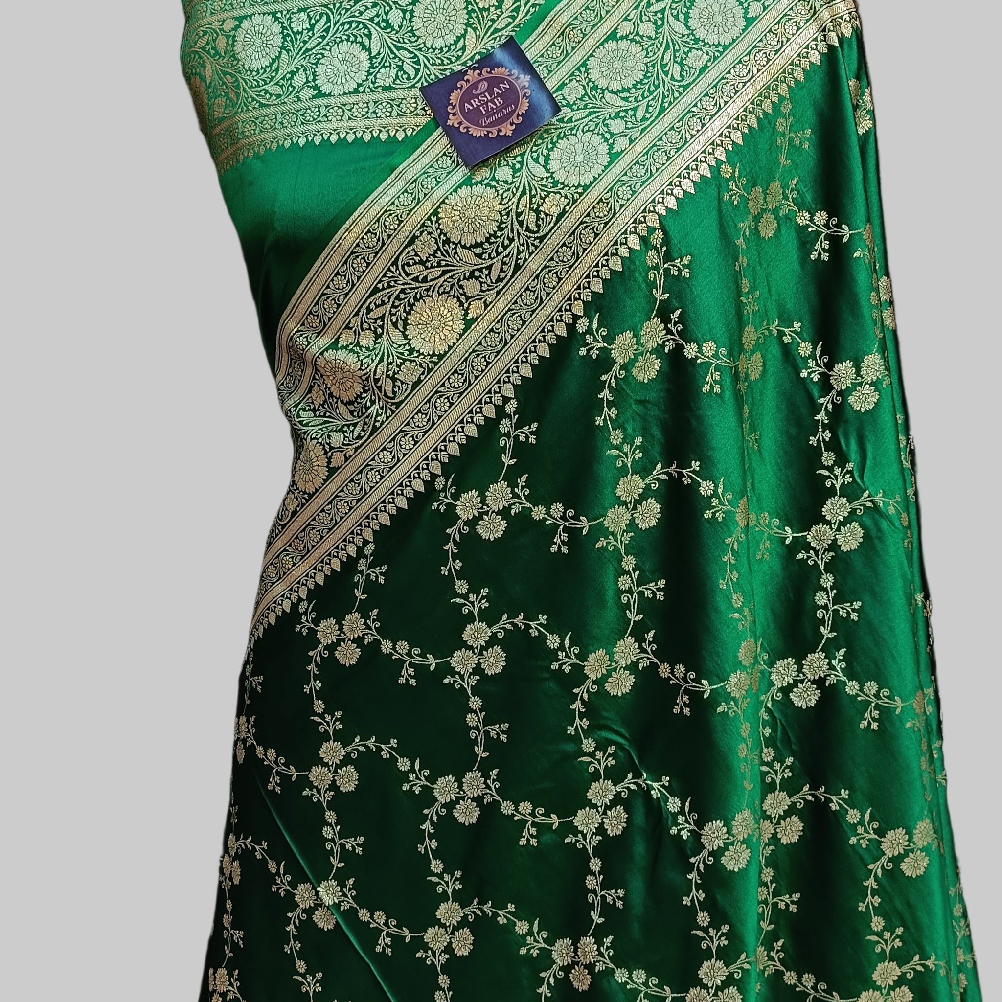 Bottal Green  Banarasi  Satan Silk Saree