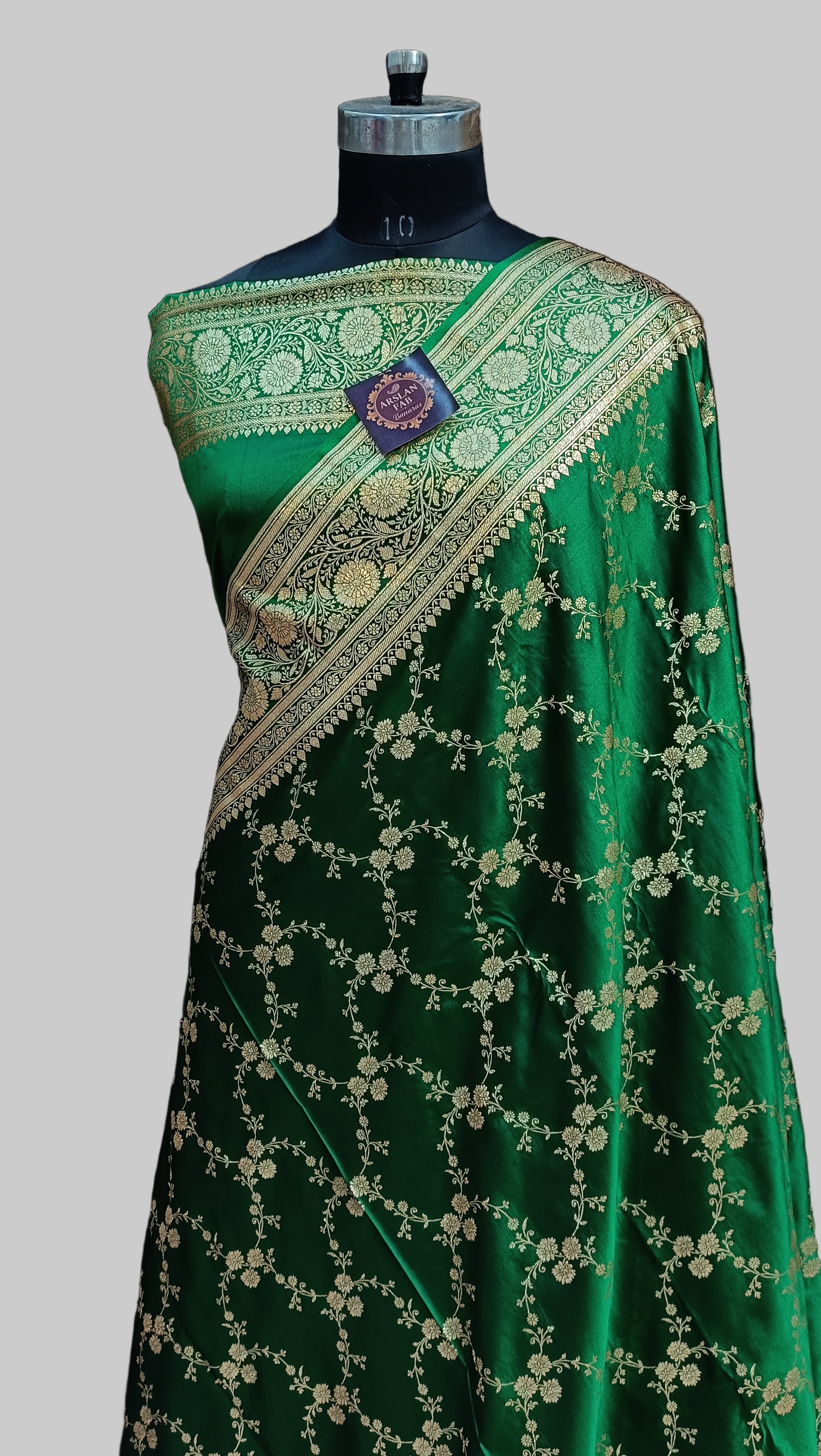 Bottal Green  Banarasi  Satan Silk Saree