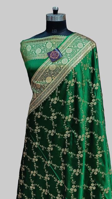 Bottal Green  Banarasi  Satan Silk Saree