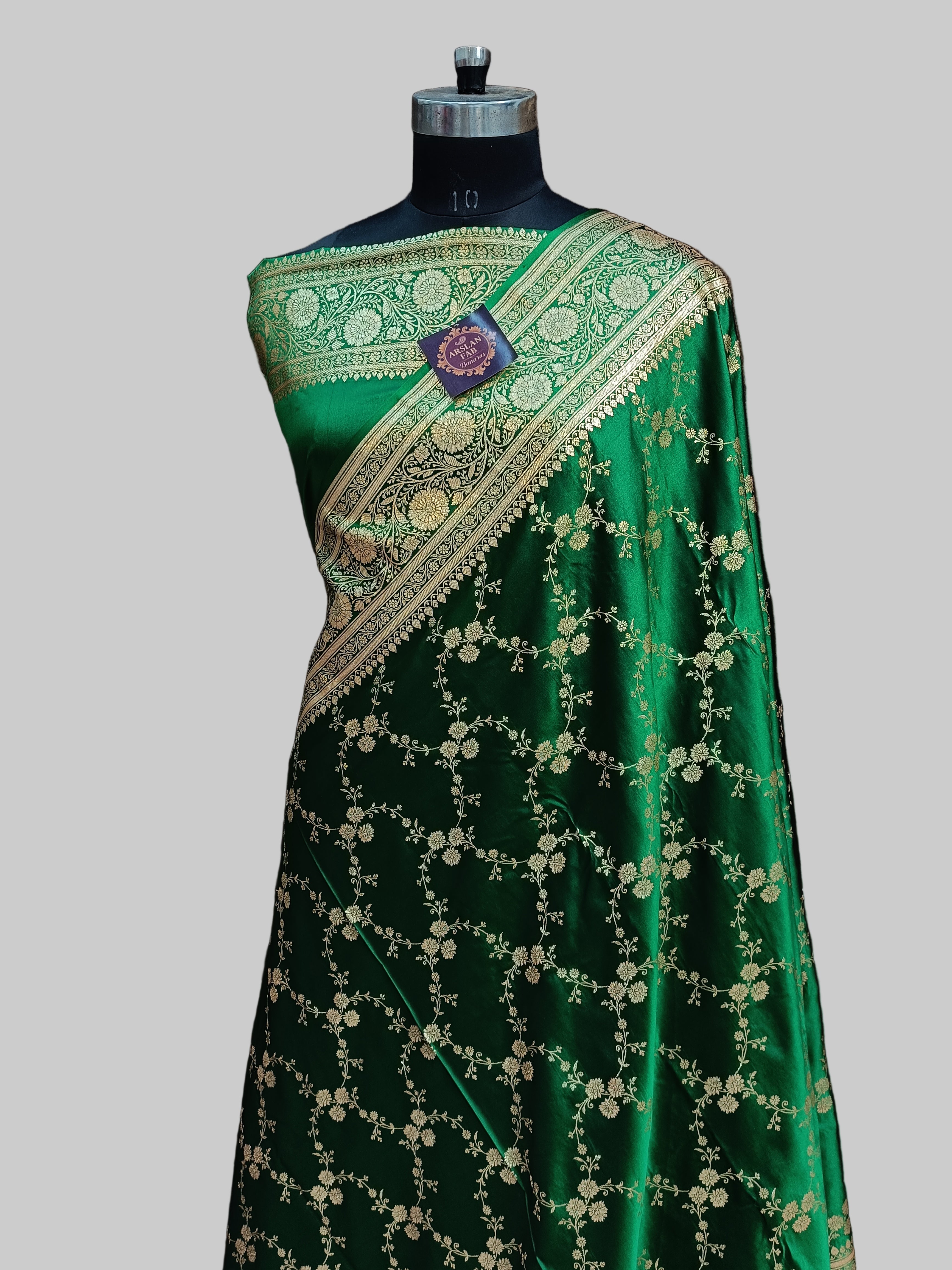 Bottal Green  Banarasi  Satan Silk Saree