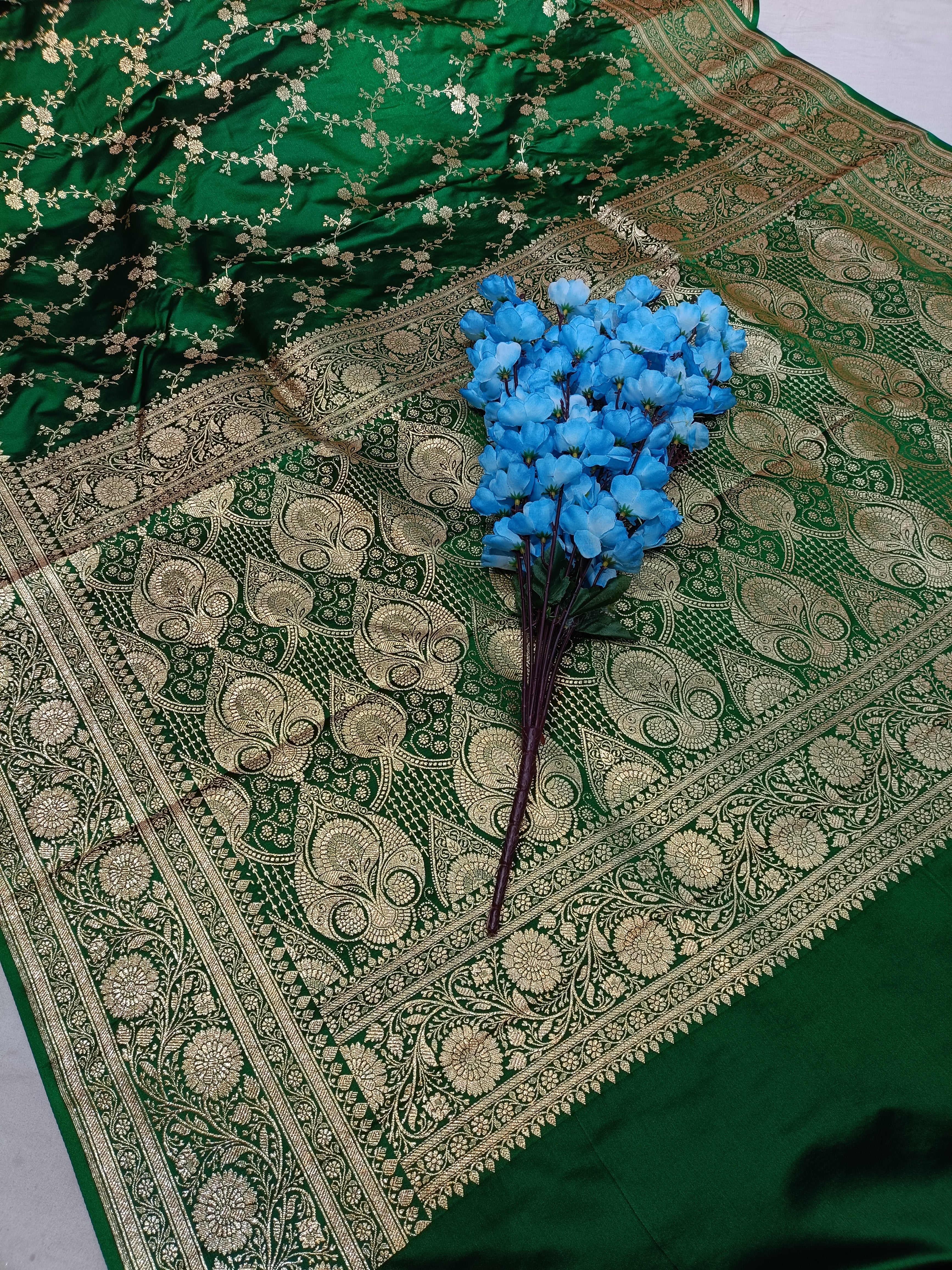 Bottal Green  Banarasi  Satan Silk Saree