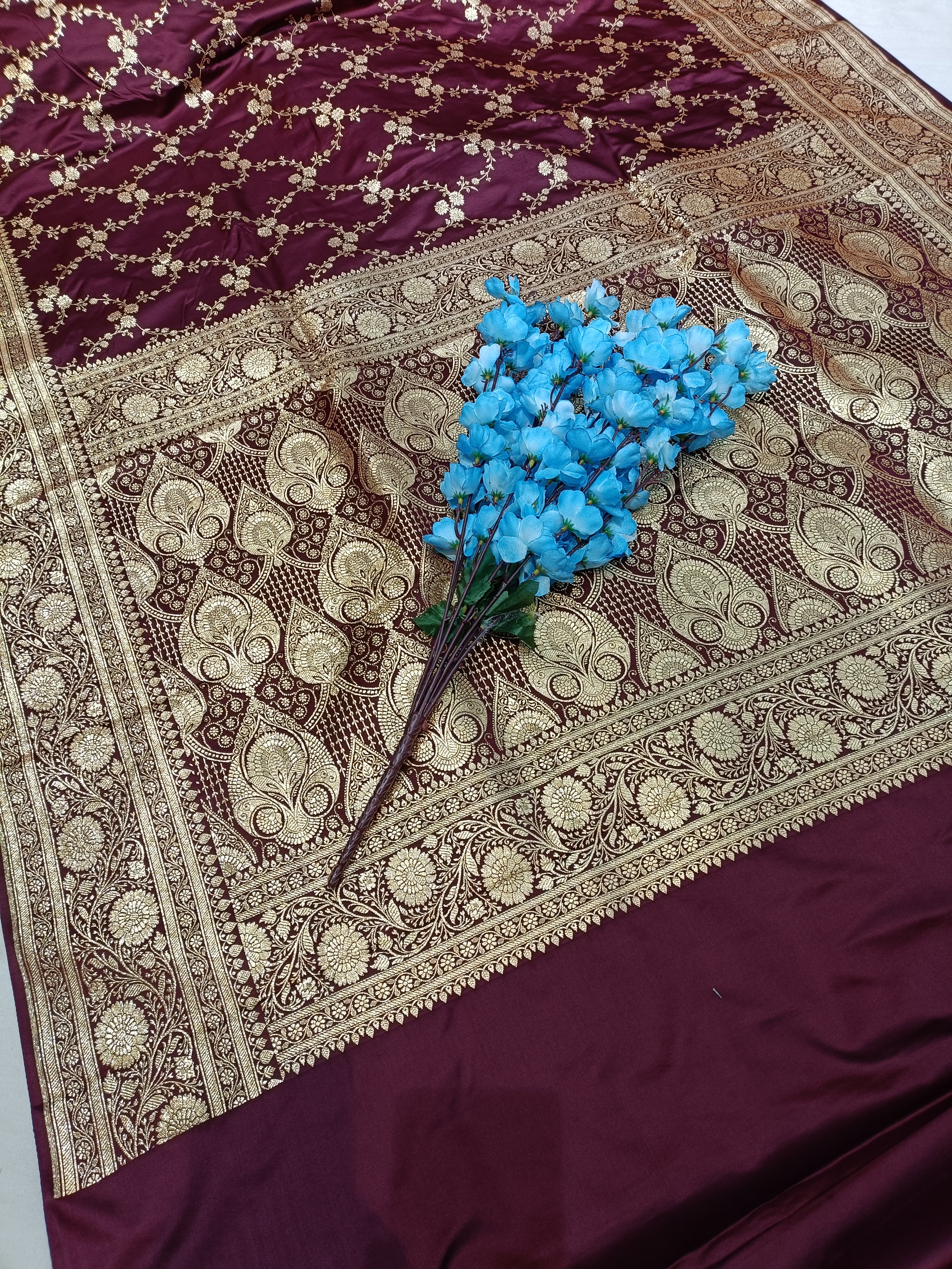 Maroon Banarasi  Satan  Silk  Saree