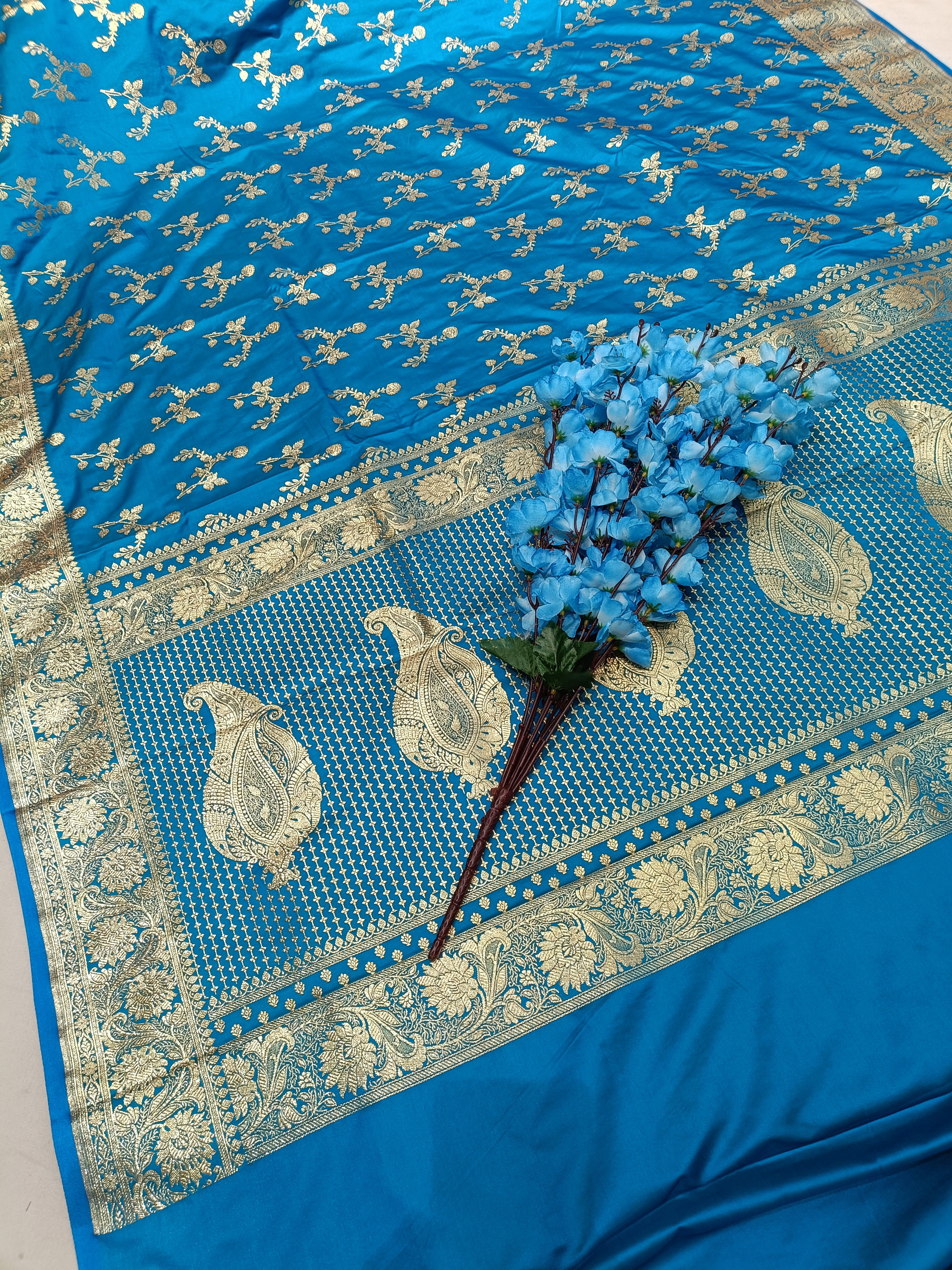 Firozi Banarasi Satan Silk Saree