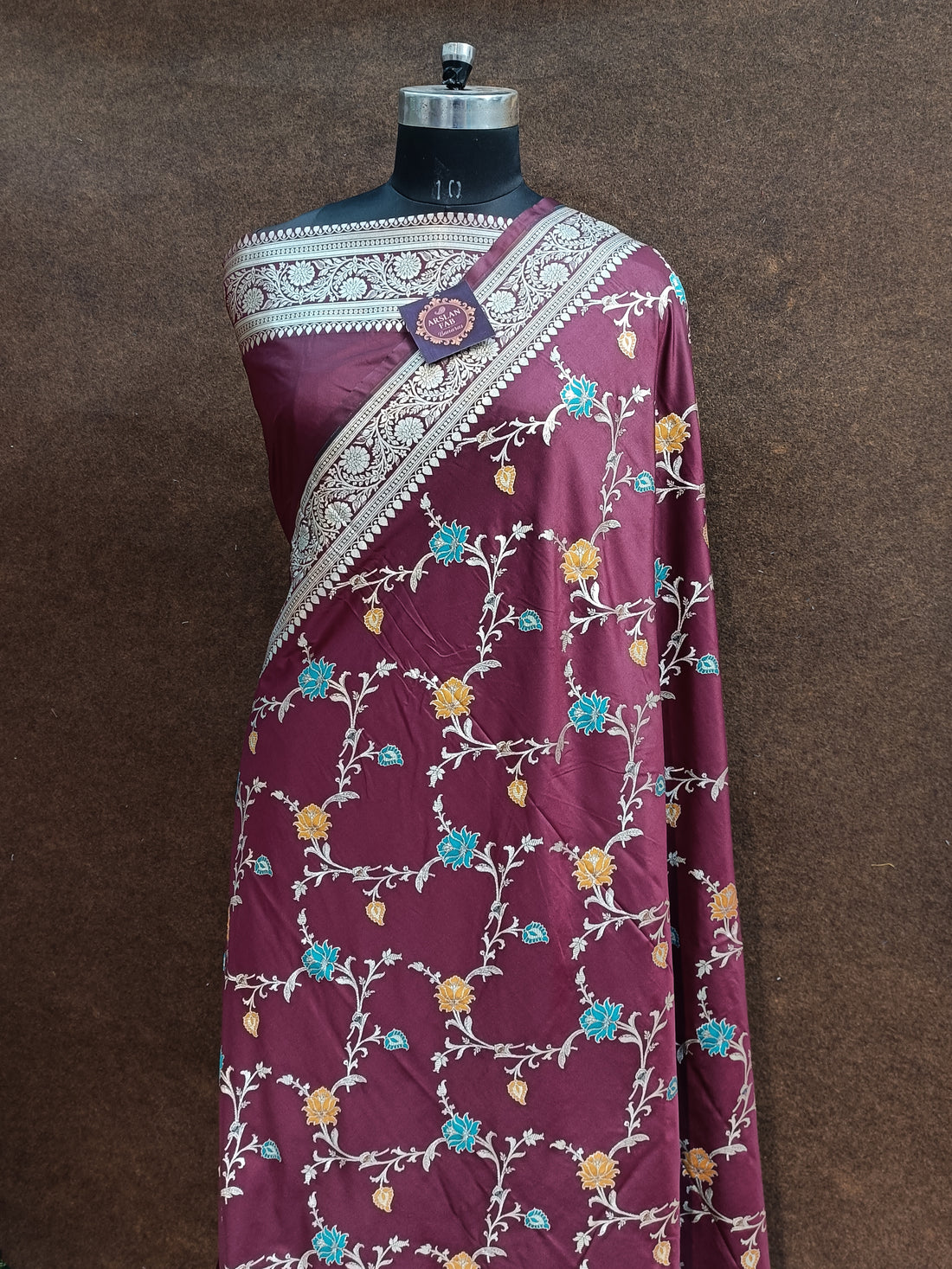 Maroon Banarasi Pawri  Silk  Meena Saree
