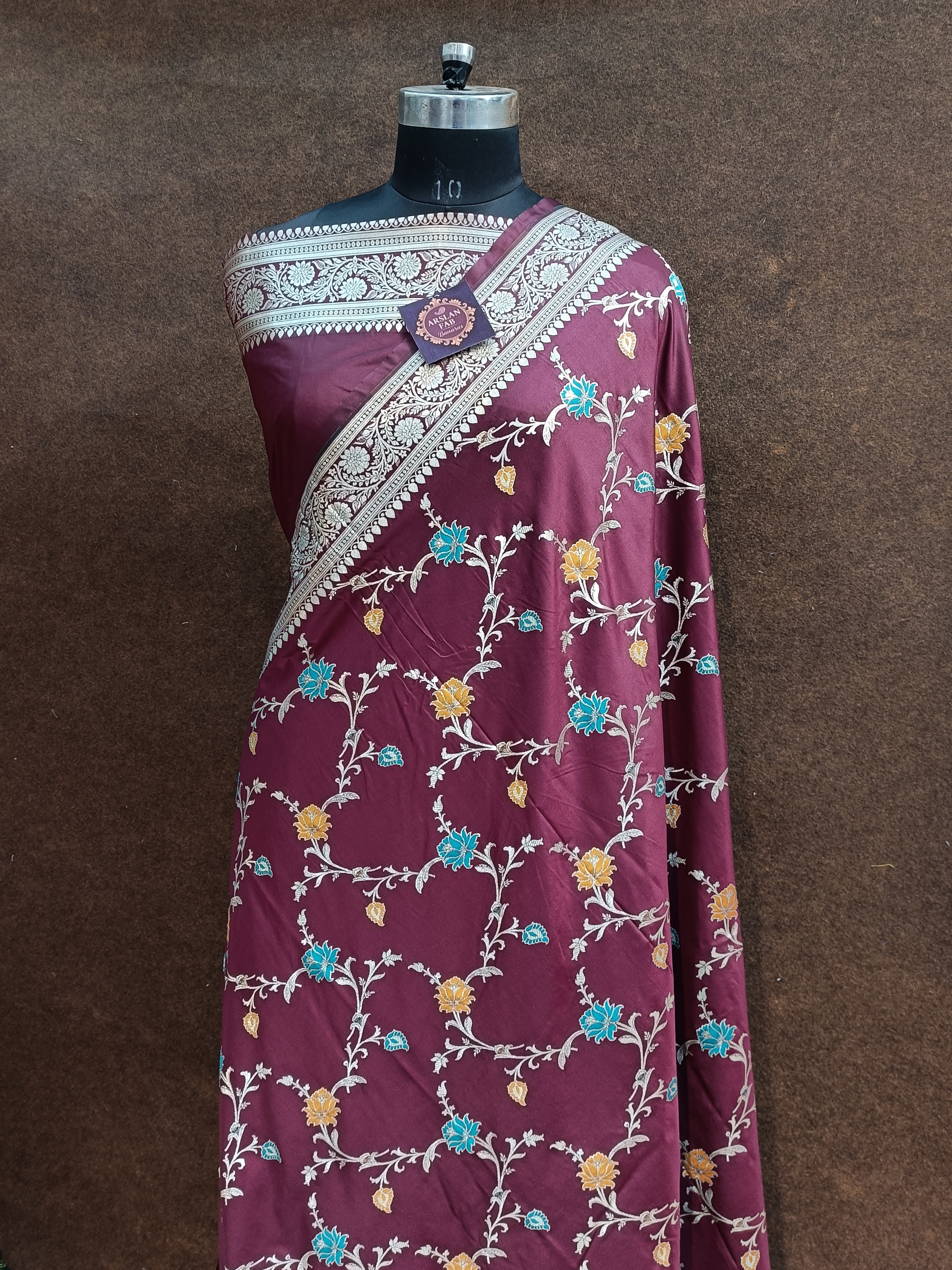 Maroon Banarasi Pawri  Silk  Meena Saree