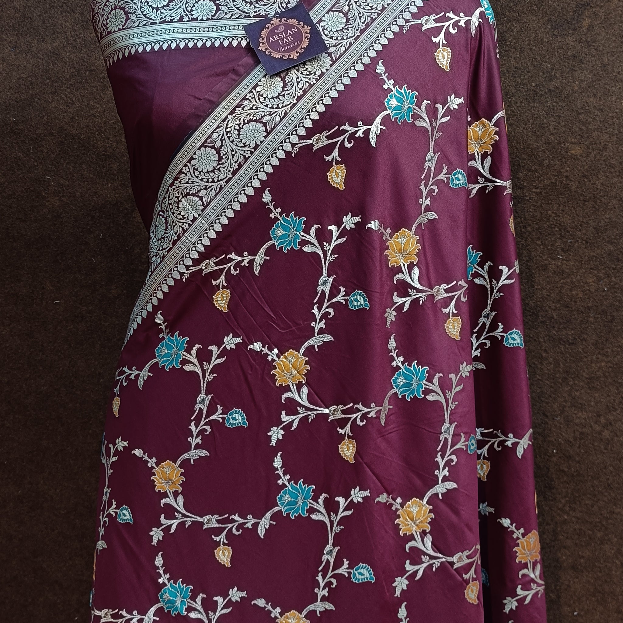 Maroon Banarasi Pawri  Silk  Meena Saree