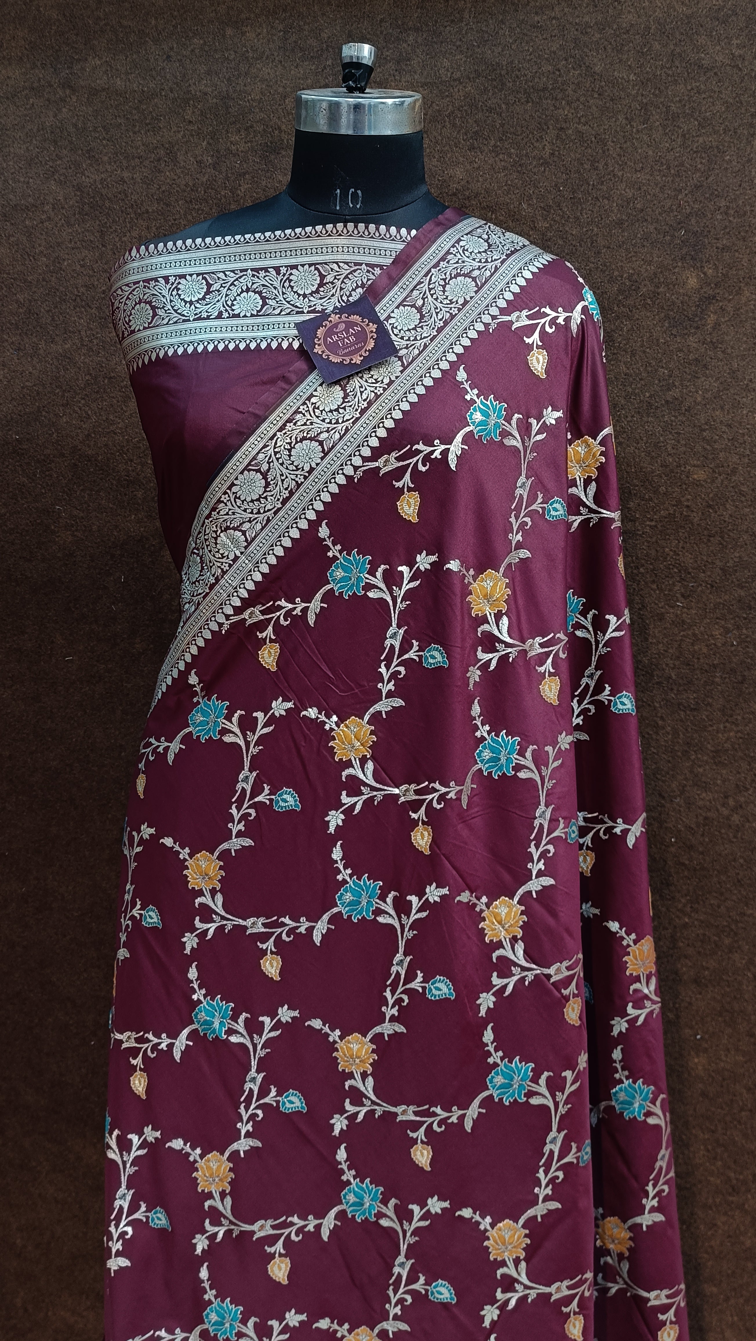 Maroon Banarasi Pawri  Silk  Meena Saree