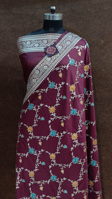 Maroon Banarasi Pawri  Silk  Meena Saree