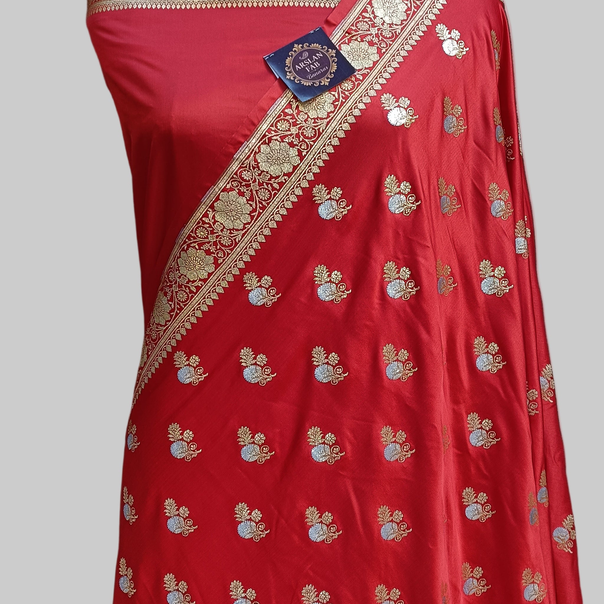Banarasi Satan Silk Silver Meena Saree