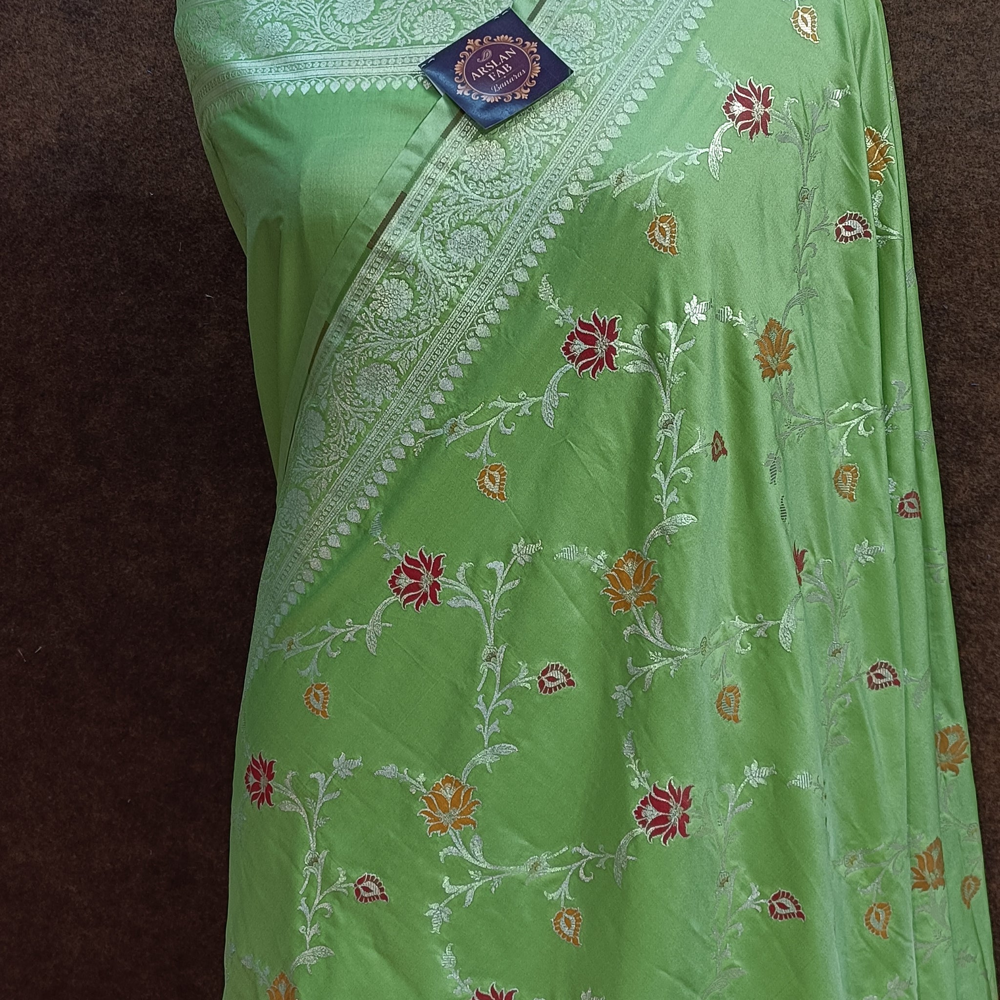 Parrot Green  Banarasi Pawri Silk Meena Saree