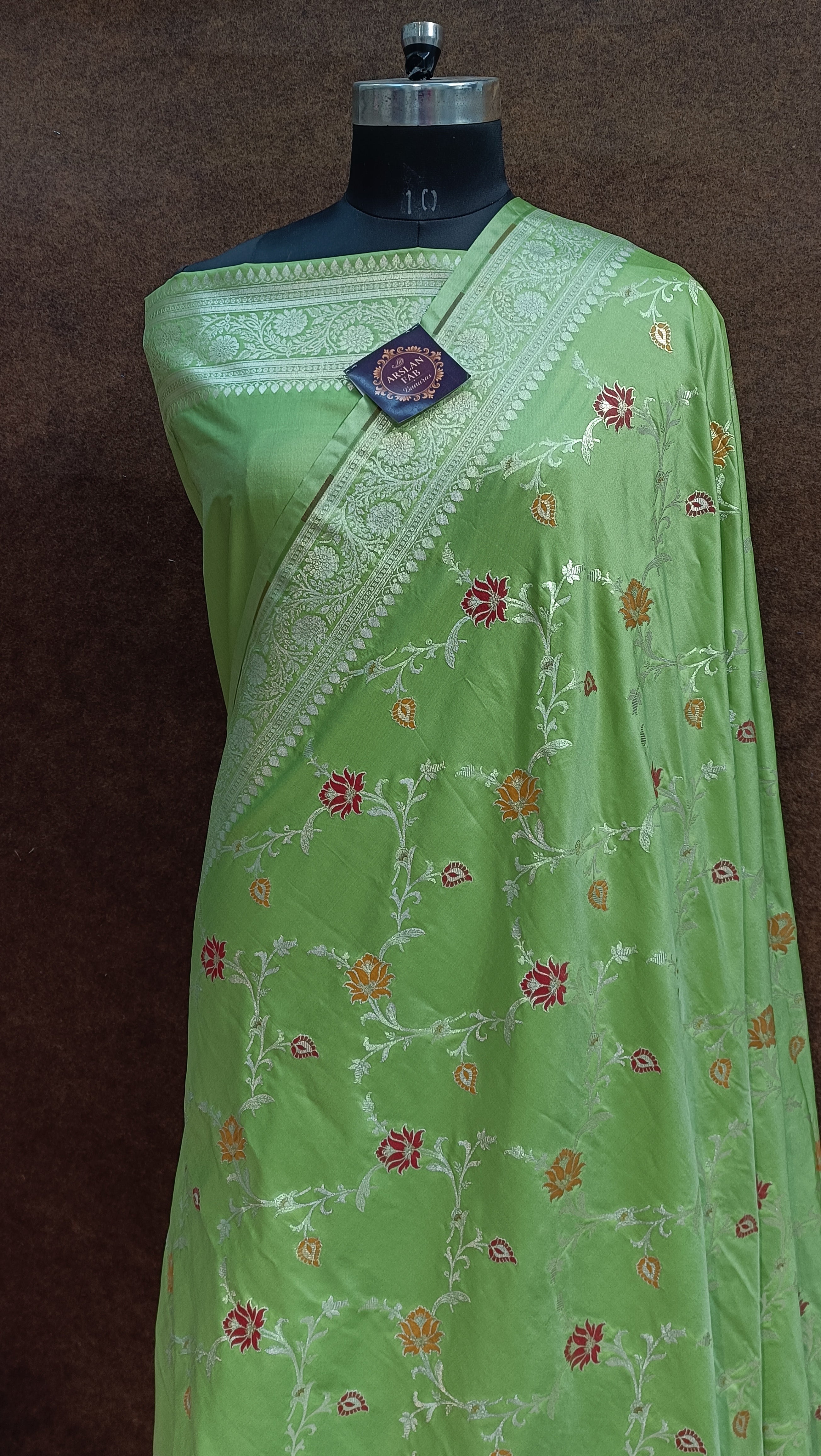 Parrot Green  Banarasi Pawri Silk Meena Saree
