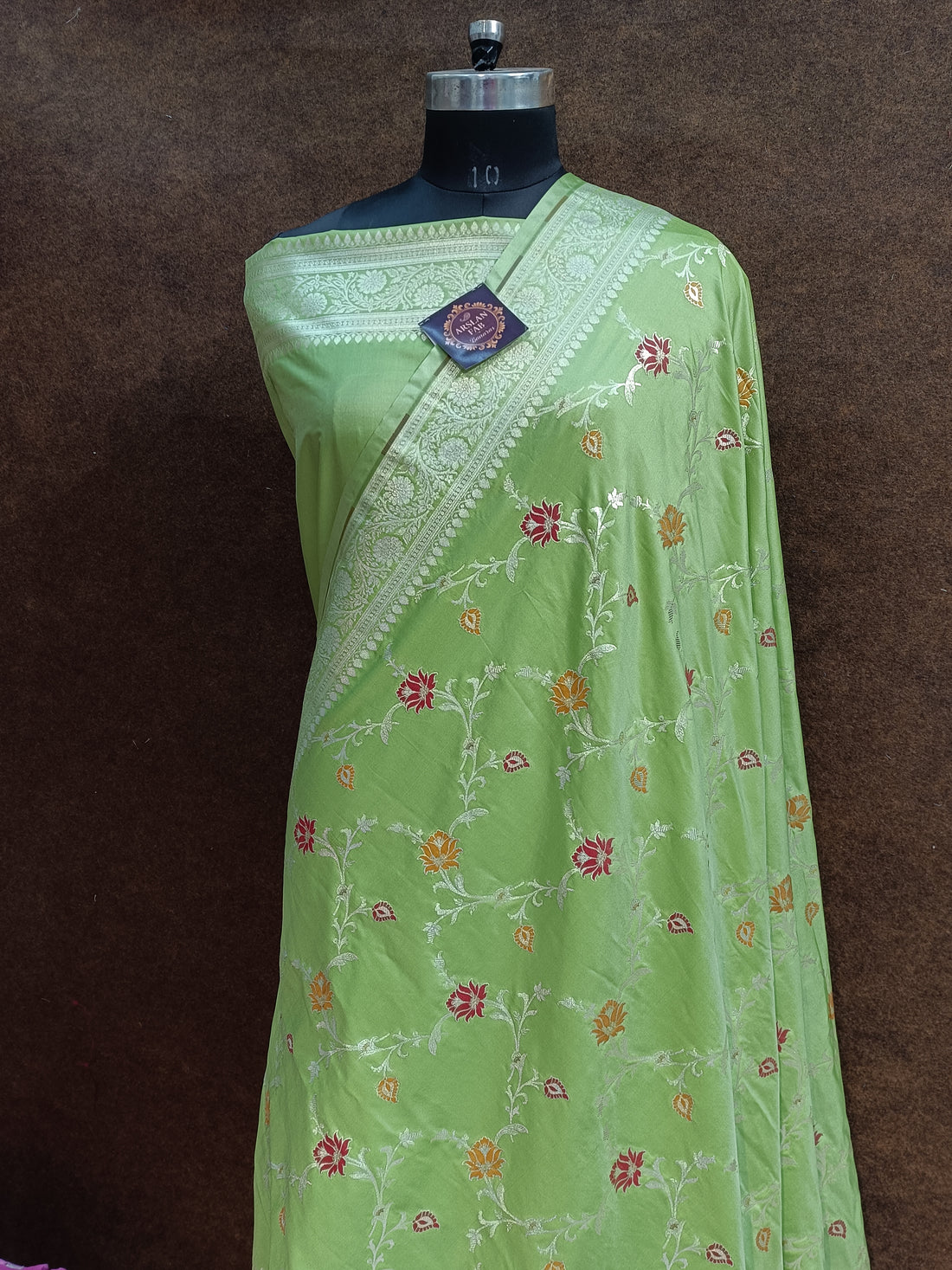 Parrot Green  Banarasi Pawri Silk Meena Saree