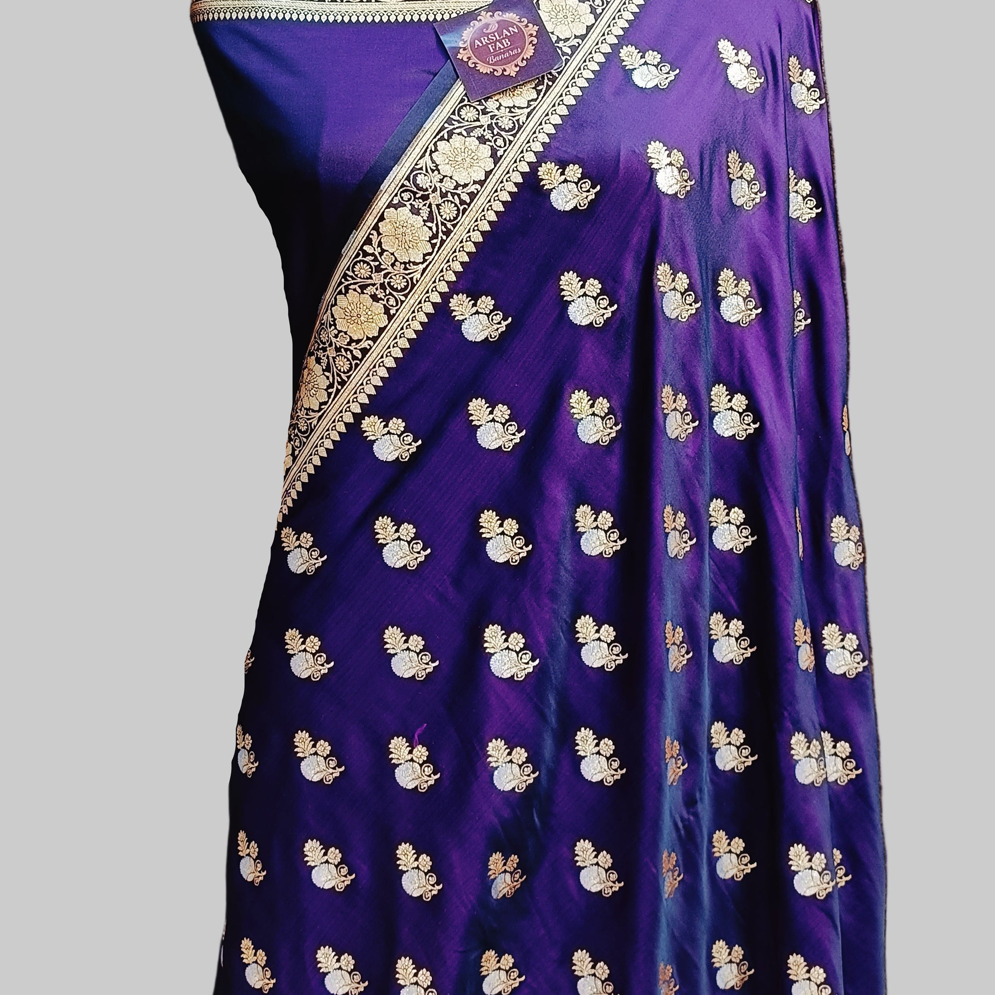 Banarasi Satan Silk Silver Meena Saree