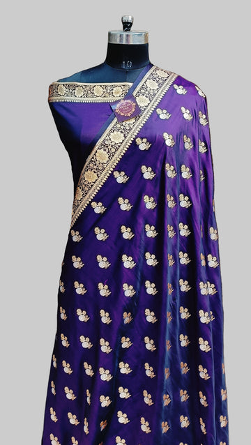 Banarasi Satan Silk Silver Meena Saree